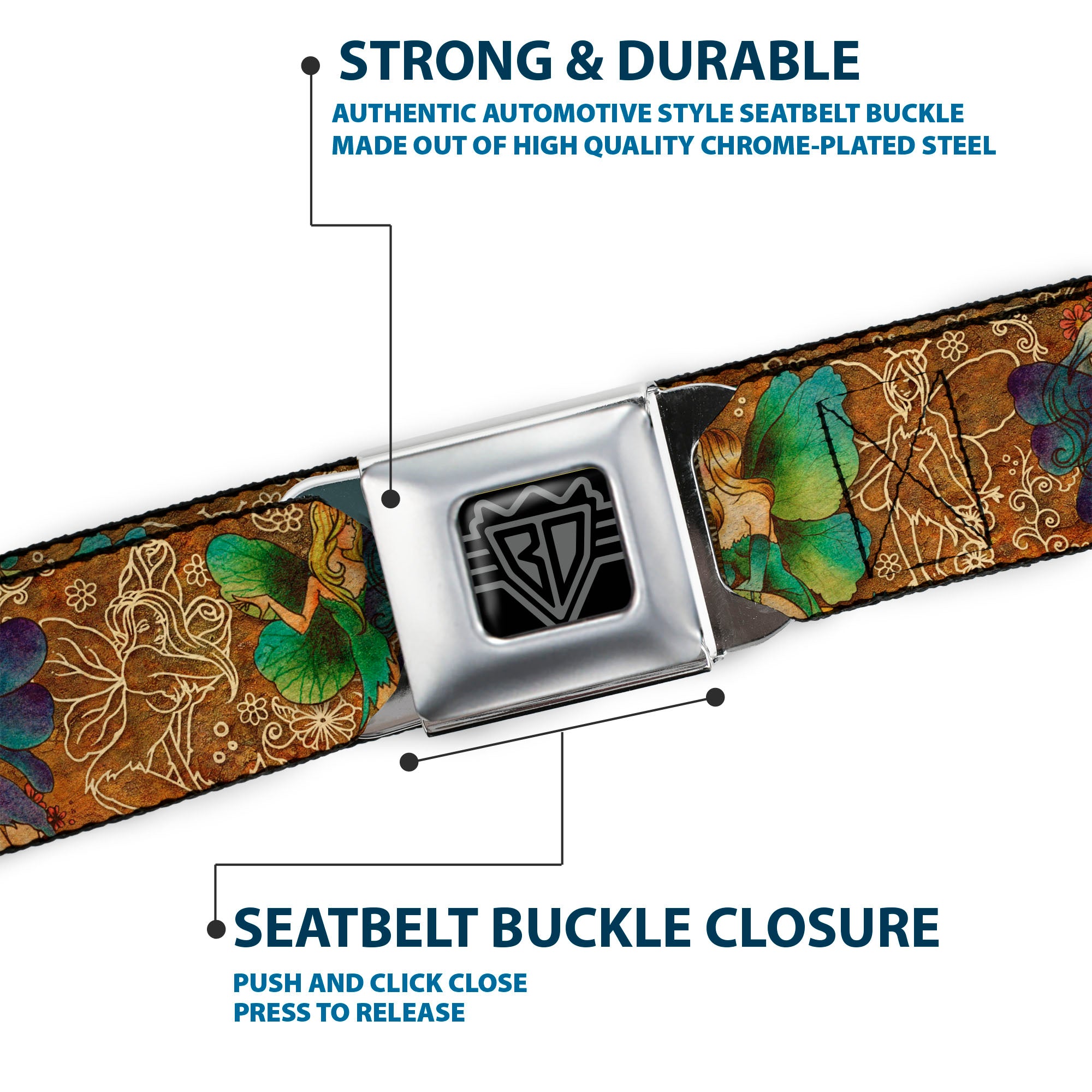 BD Wings Logo CLOSE-UP Full Color Black Silver Seatbelt Belt - TJ-Fairy Nail Biter Webbing Seatbelt Belts Tattoo Johnny