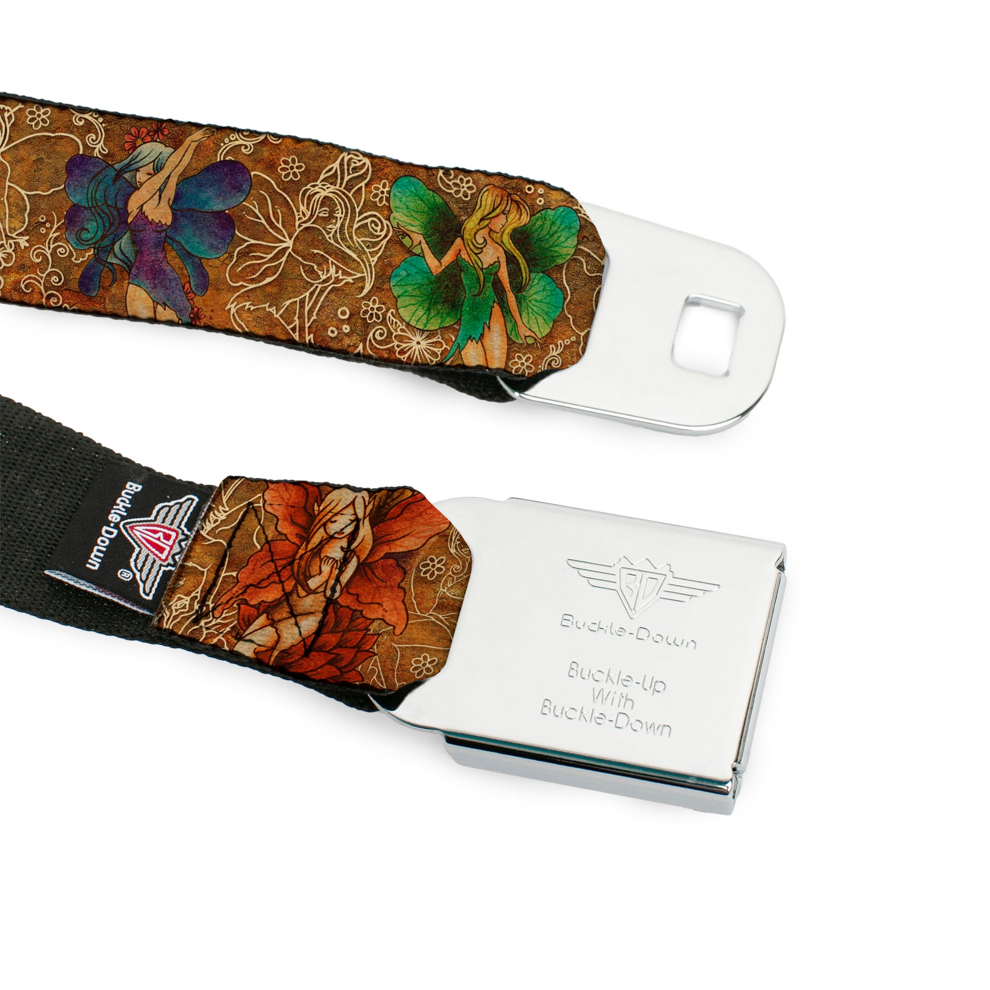 BD Wings Logo CLOSE-UP Full Color Black Silver Seatbelt Belt - TJ-Fairy Nail Biter Webbing Seatbelt Belts Tattoo Johnny