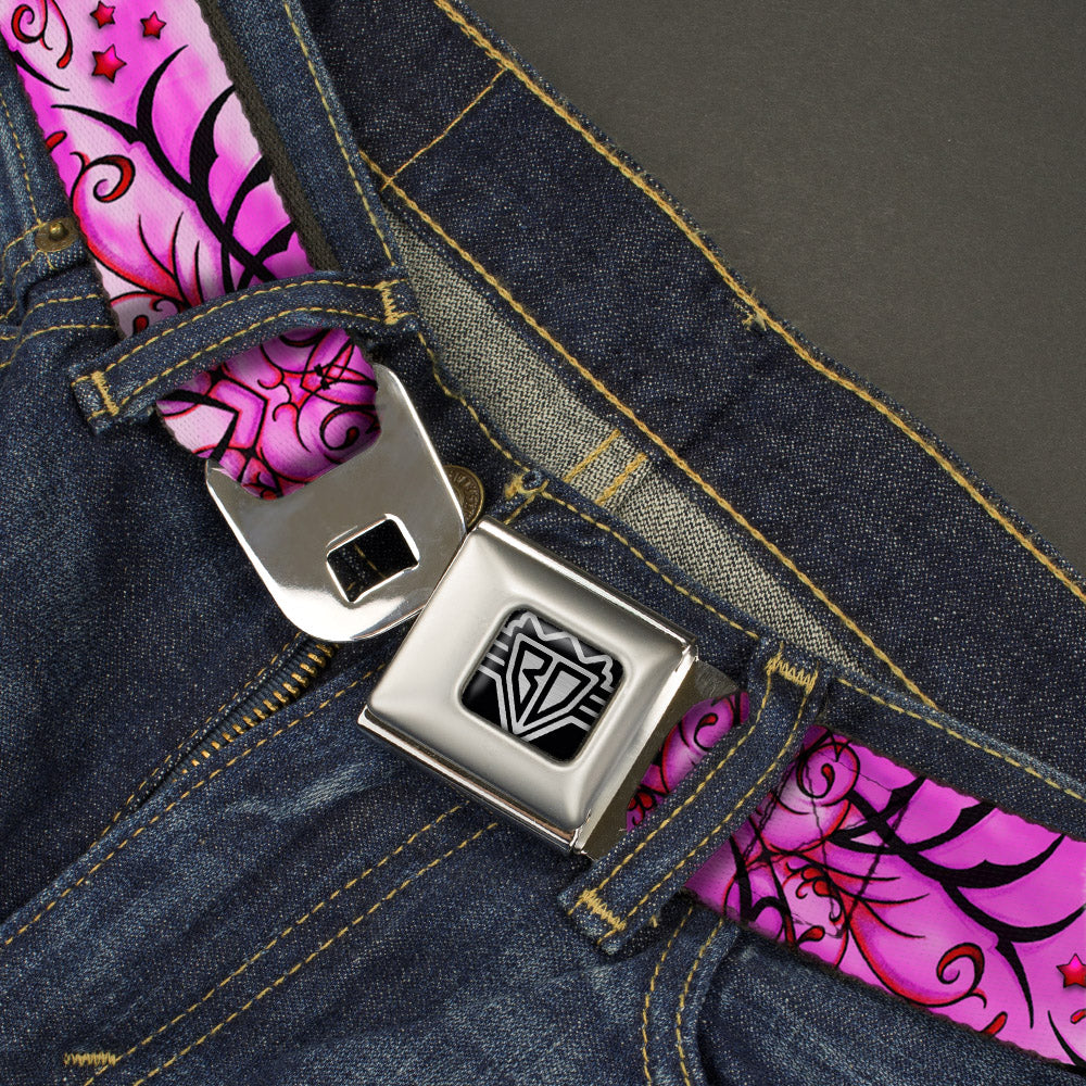 BD Wings Logo CLOSE-UP Full Color Black Silver Seatbelt Belt - TJ-Fairy Pink Swirl Webbing Seatbelt Belts Tattoo Johnny