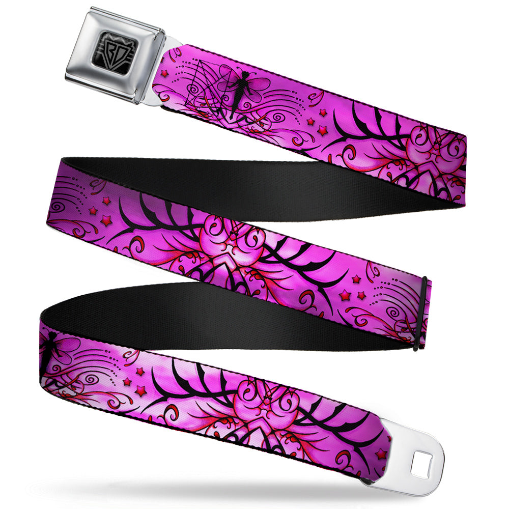 BD Wings Logo CLOSE-UP Full Color Black Silver Seatbelt Belt - TJ-Fairy Pink Swirl Webbing Seatbelt Belts Tattoo Johnny