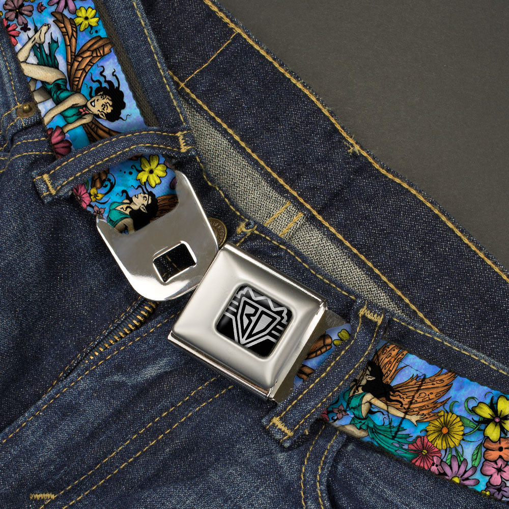 BD Wings Logo CLOSE-UP Full Color Black Silver Seatbelt Belt - TJ-Flower Fairy Webbing Seatbelt Belts Tattoo Johnny