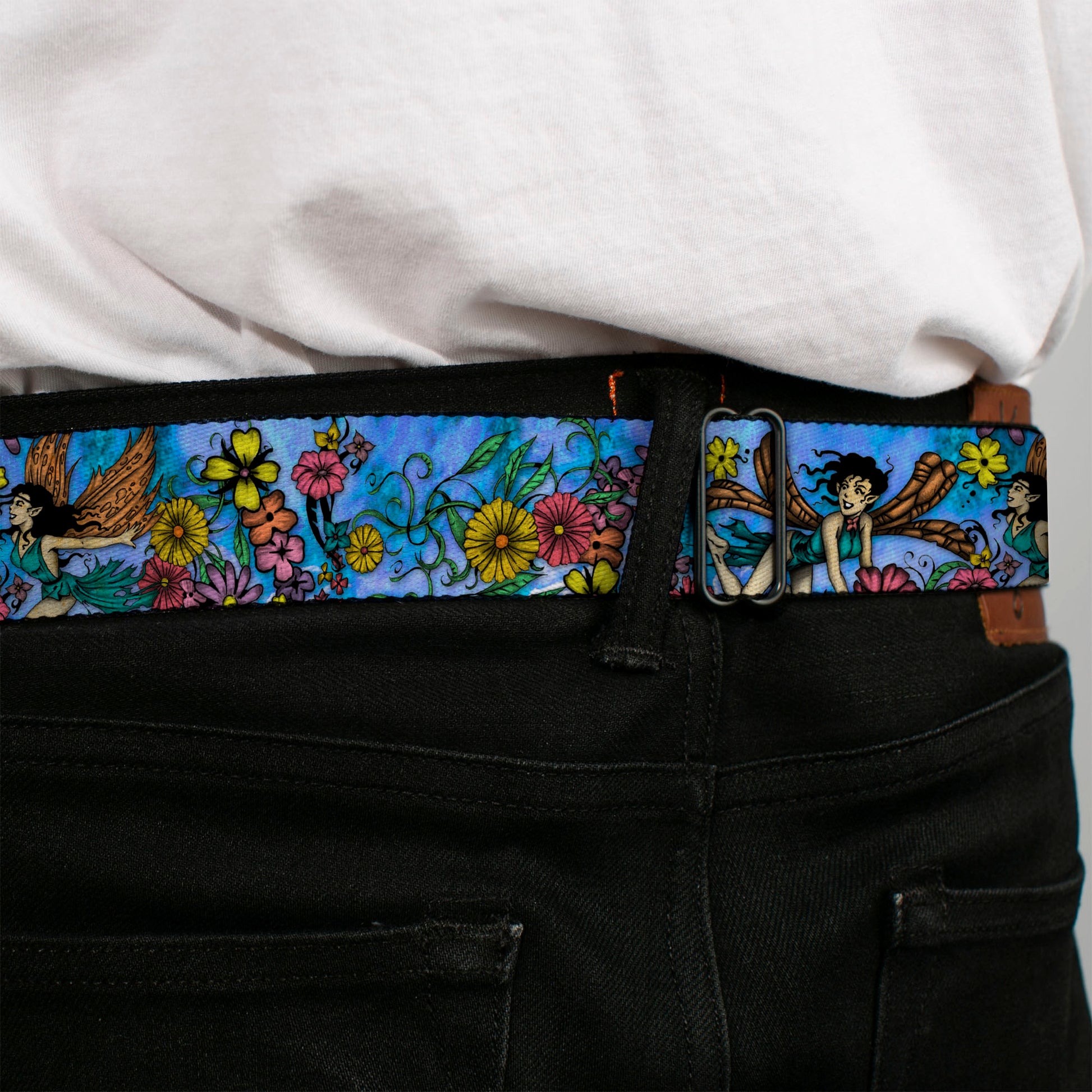 BD Wings Logo CLOSE-UP Full Color Black Silver Seatbelt Belt - TJ-Flower Fairy Webbing Seatbelt Belts Tattoo Johnny