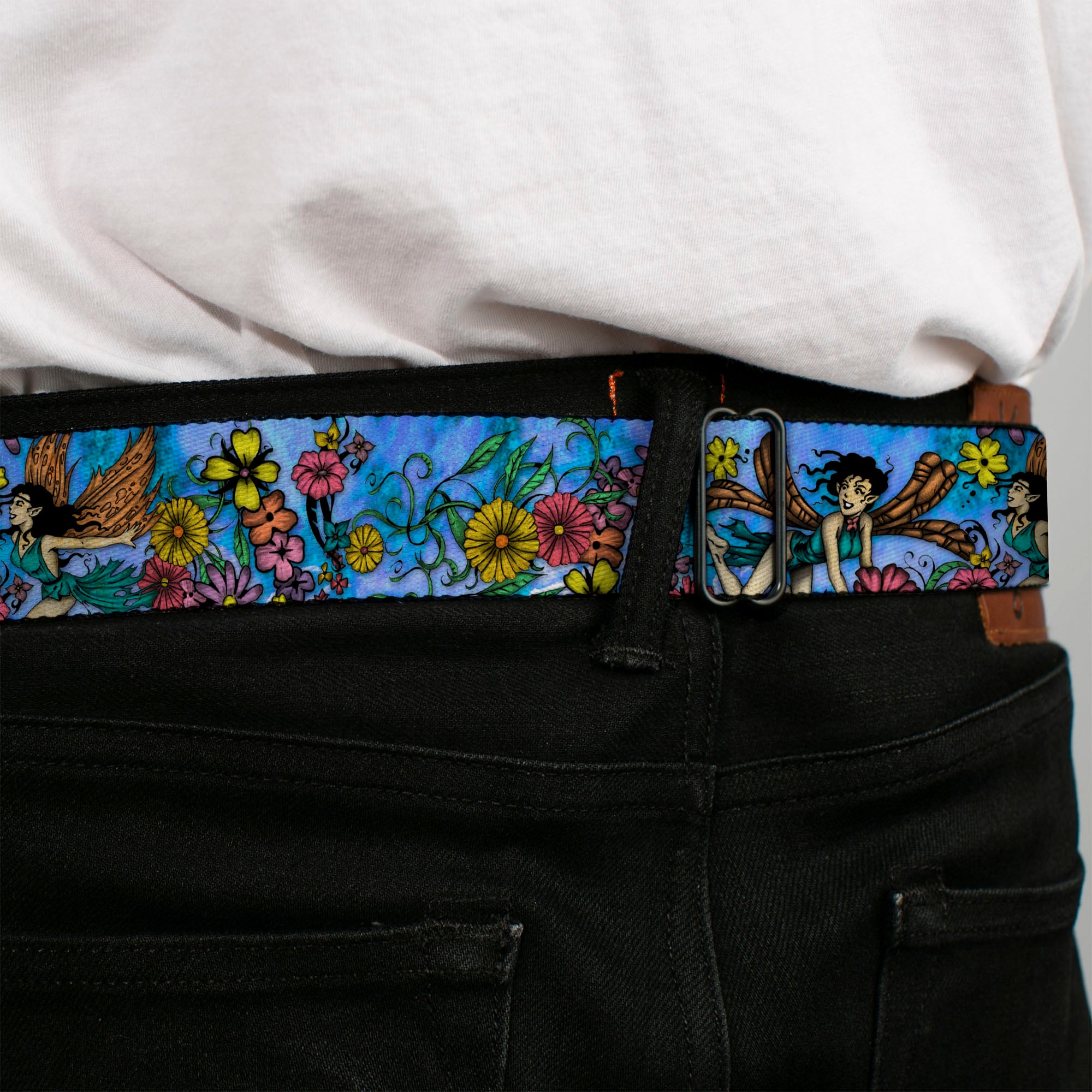 BD Wings Logo CLOSE-UP Full Color Black Silver Seatbelt Belt - TJ-Flower Fairy Webbing Seatbelt Belts Tattoo Johnny