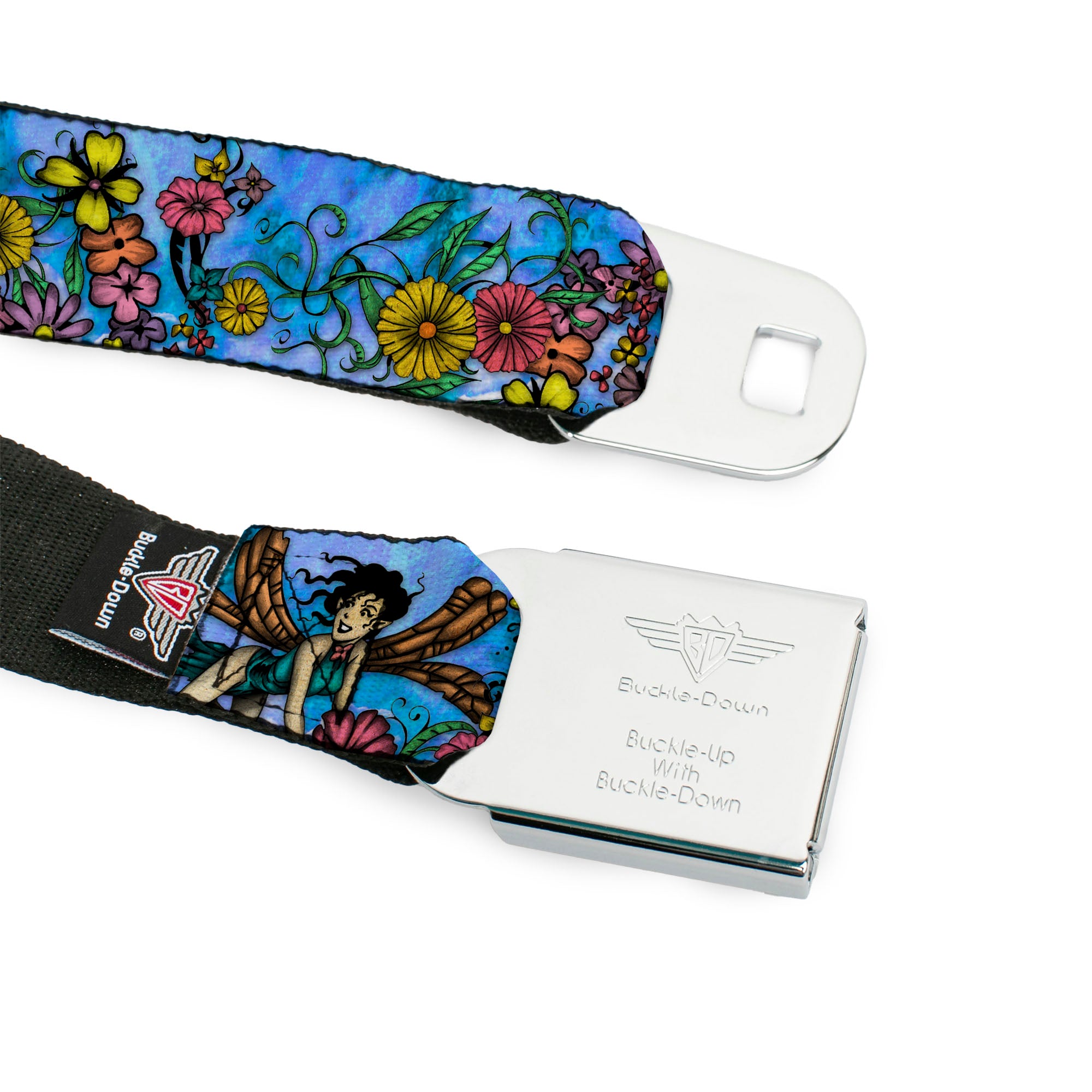 BD Wings Logo CLOSE-UP Full Color Black Silver Seatbelt Belt - TJ-Flower Fairy Webbing Seatbelt Belts Tattoo Johnny