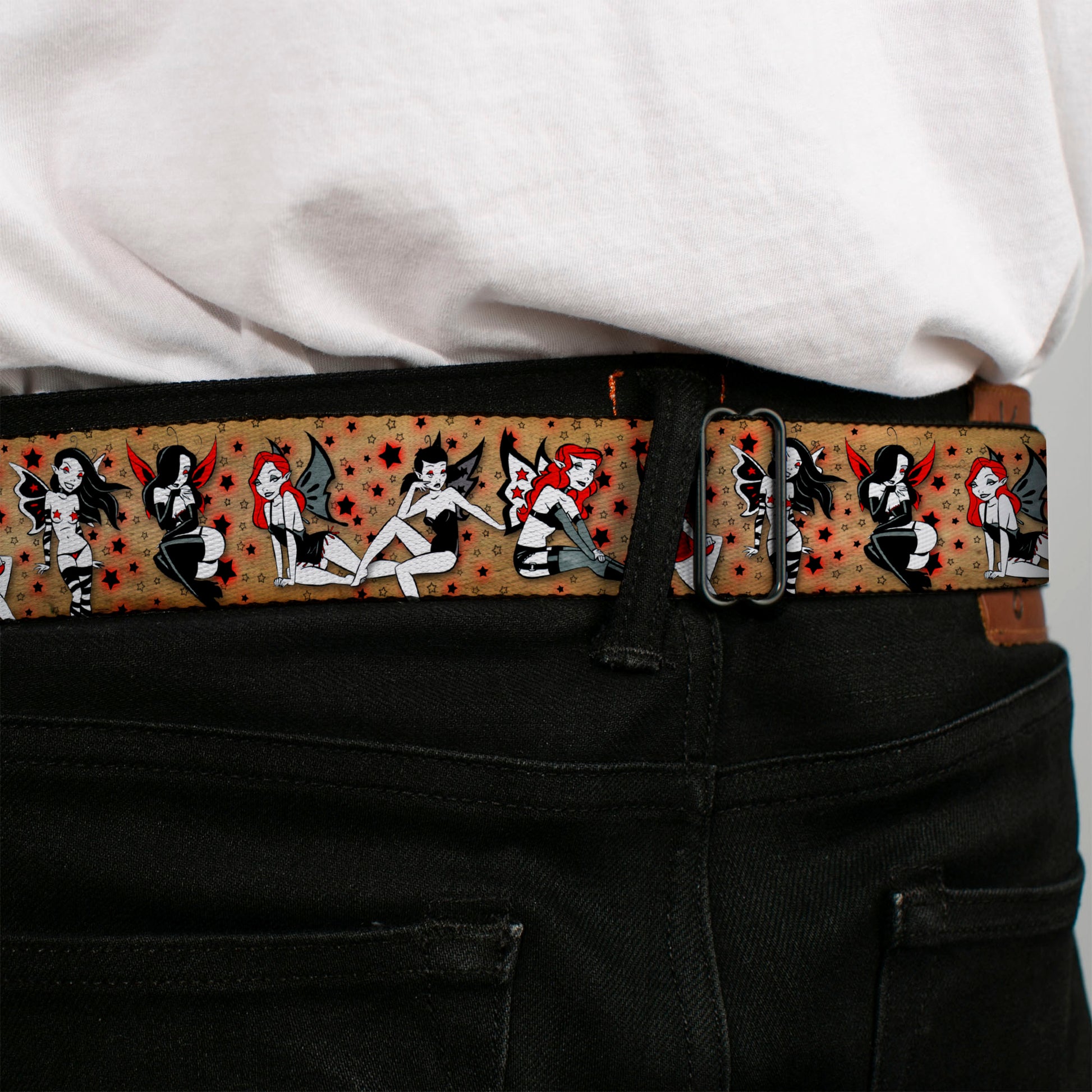 BD Wings Logo CLOSE-UP Full Color Black Silver Seatbelt Belt - TJ-Twisted Fairies Webbing Seatbelt Belts Tattoo Johnny