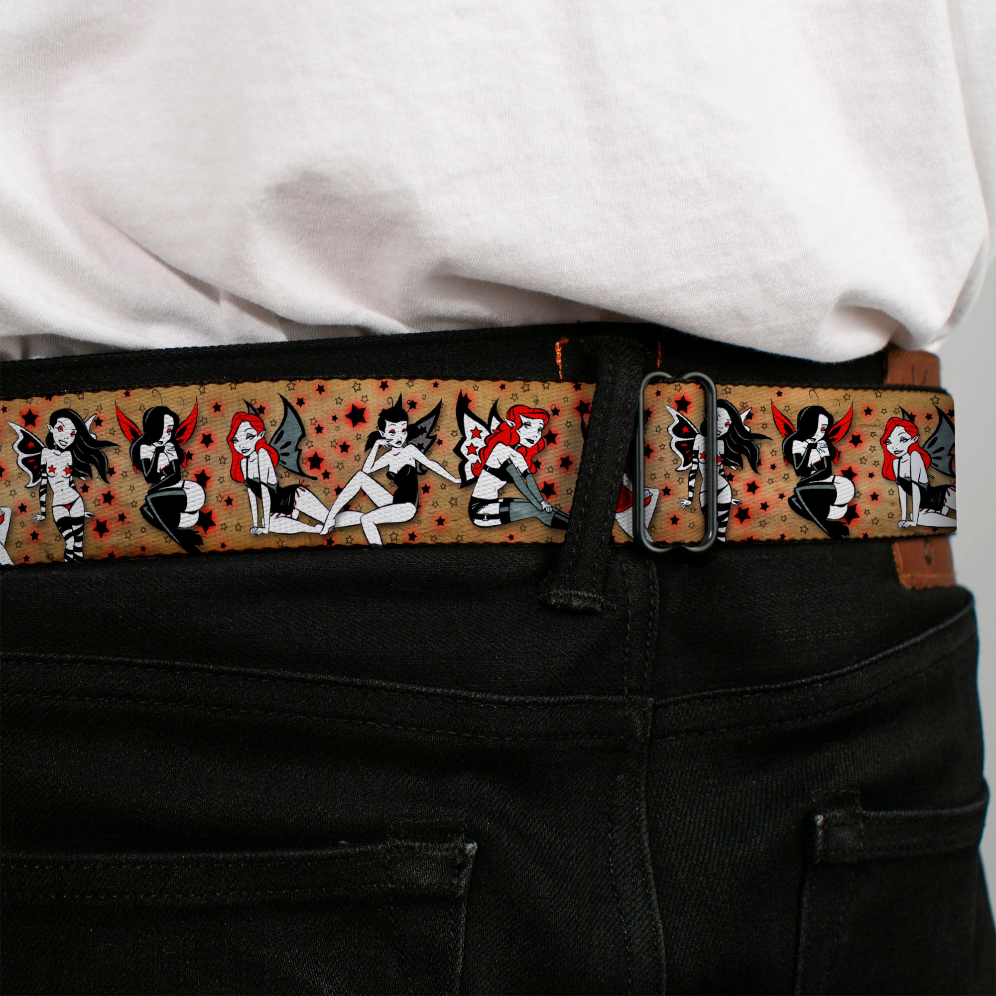 BD Wings Logo CLOSE-UP Full Color Black Silver Seatbelt Belt - TJ-Twisted Fairies Webbing Seatbelt Belts Tattoo Johnny