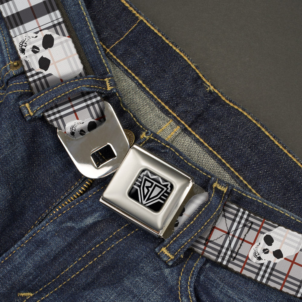 BD Wings Logo CLOSE-UP Full Color Black Silver Seatbelt Belt - Tilted Skulls Plaid Gray Webbing Seatbelt Belts Buckle-Down