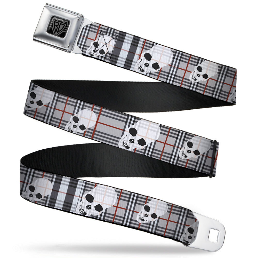 BD Wings Logo CLOSE-UP Full Color Black Silver Seatbelt Belt - Tilted Skulls Plaid Gray Webbing Seatbelt Belts Buckle-Down