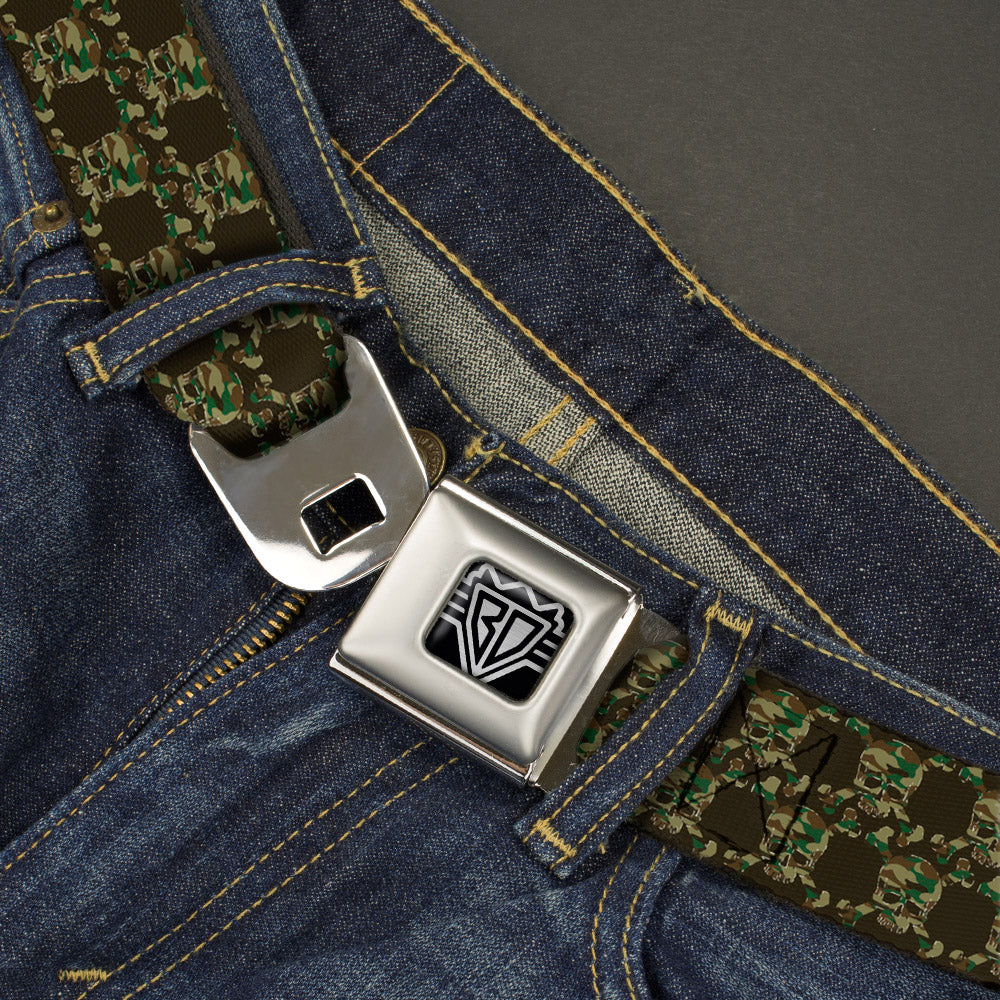 BD Wings Logo CLOSE-UP Full Color Black Silver Seatbelt Belt - Top Skulls Black/Camo Olive Webbing Seatbelt Belts Buckle-Down