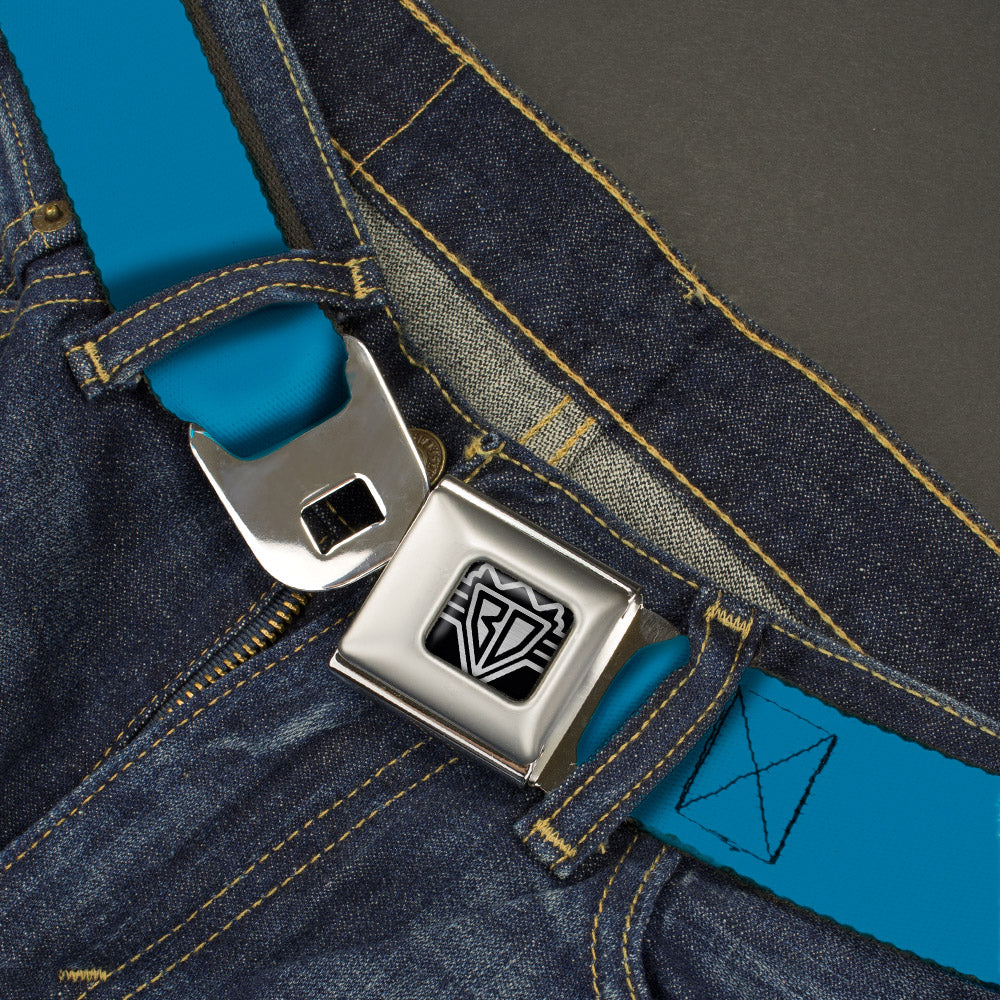 BD Wings Logo CLOSE-UP Full Color Black Silver Seatbelt Belt - Turquoise Webbing Seatbelt Belts Buckle-Down