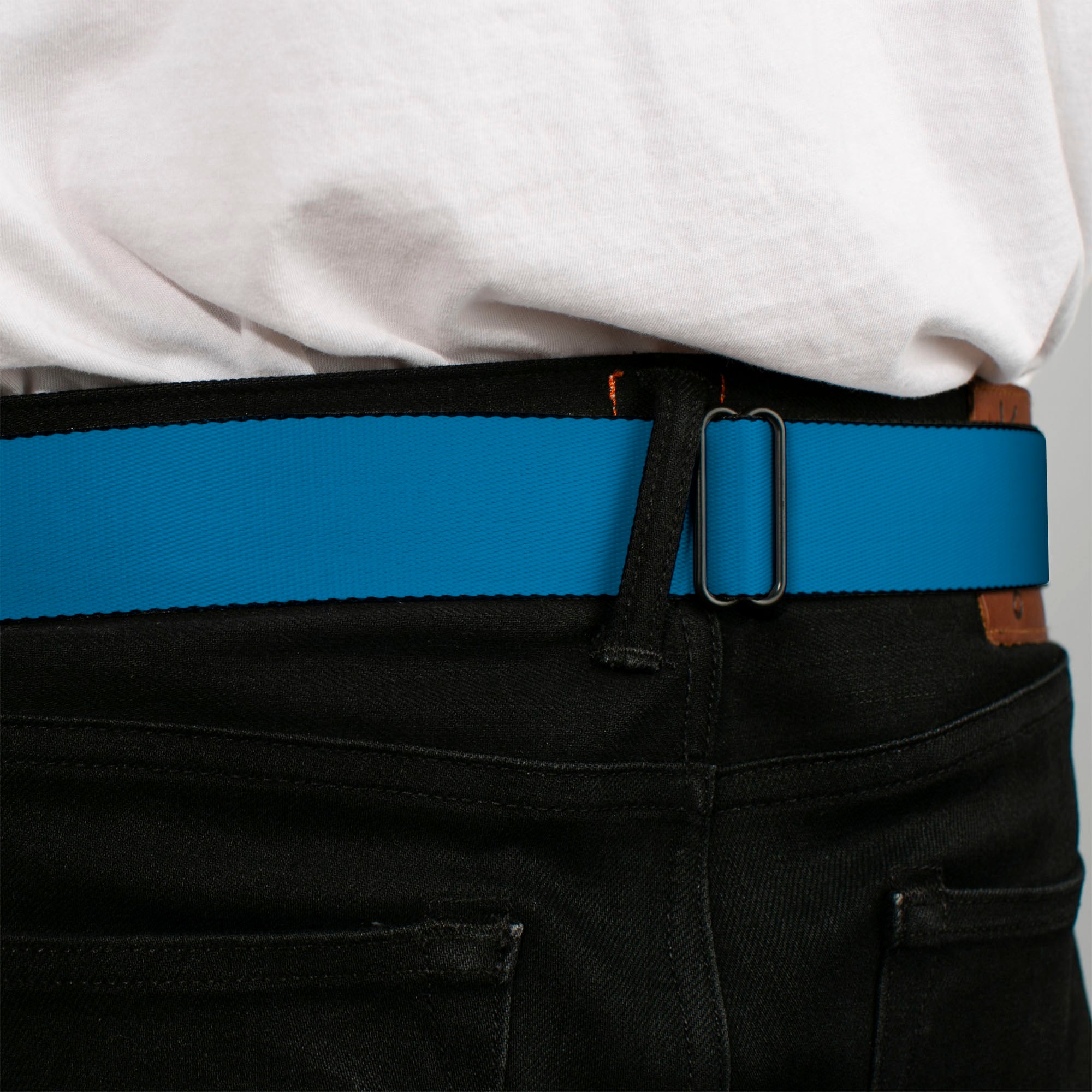 BD Wings Logo CLOSE-UP Full Color Black Silver Seatbelt Belt - Turquoise Webbing Seatbelt Belts Buckle-Down