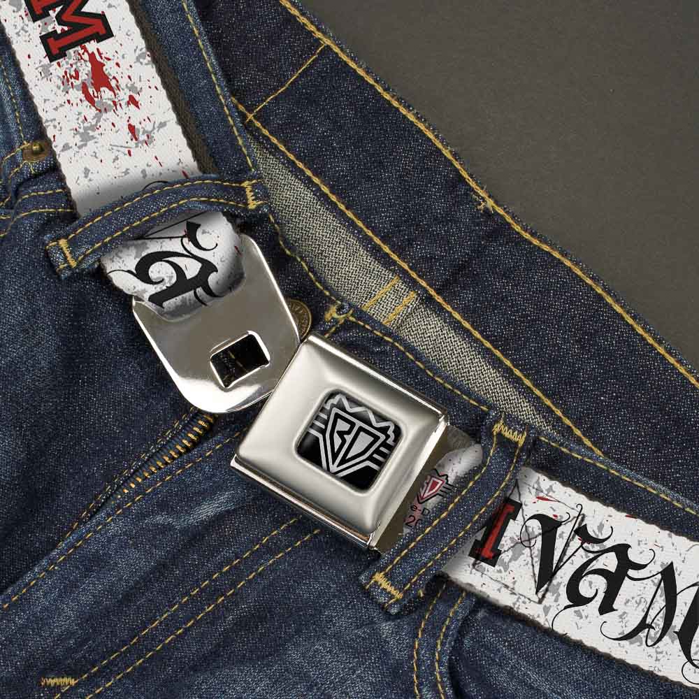 BD Wings Logo CLOSE-UP Full Color Black Silver Seatbelt Belt - Team Vampire Webbing Seatbelt Belts Buckle-Down