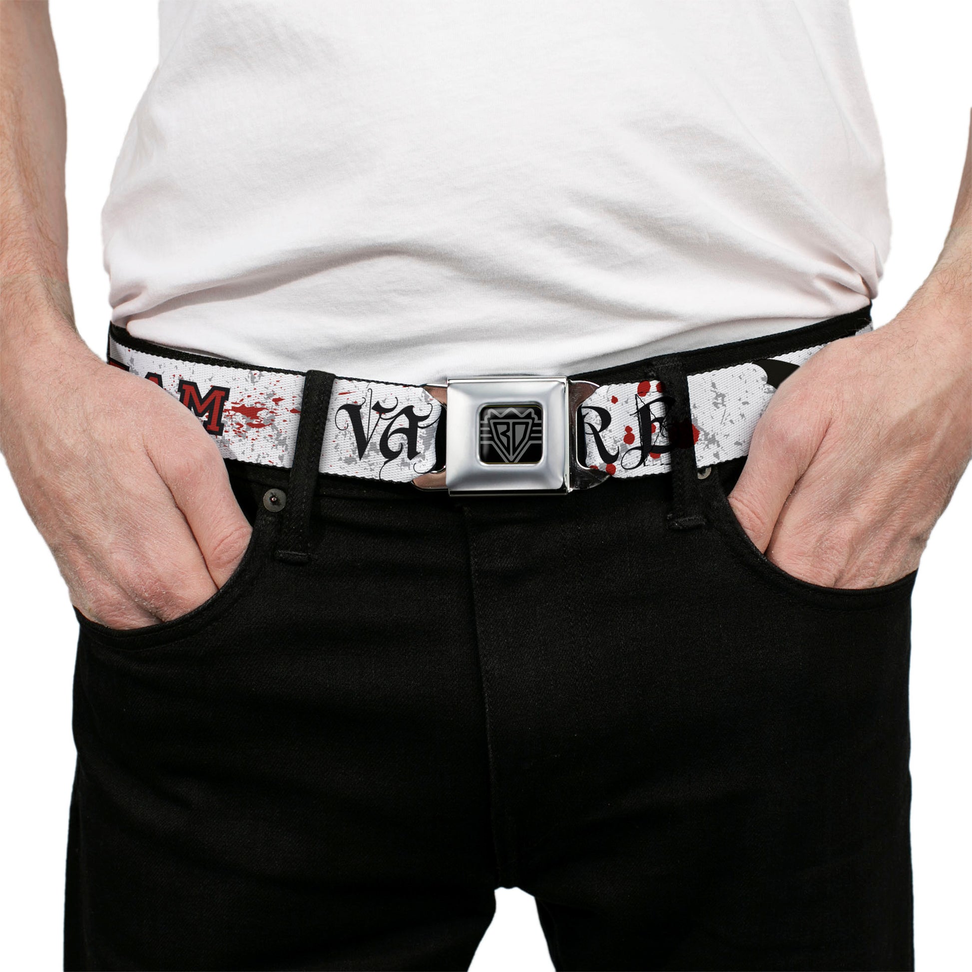 BD Wings Logo CLOSE-UP Full Color Black Silver Seatbelt Belt - Team Vampire Webbing Seatbelt Belts Buckle-Down