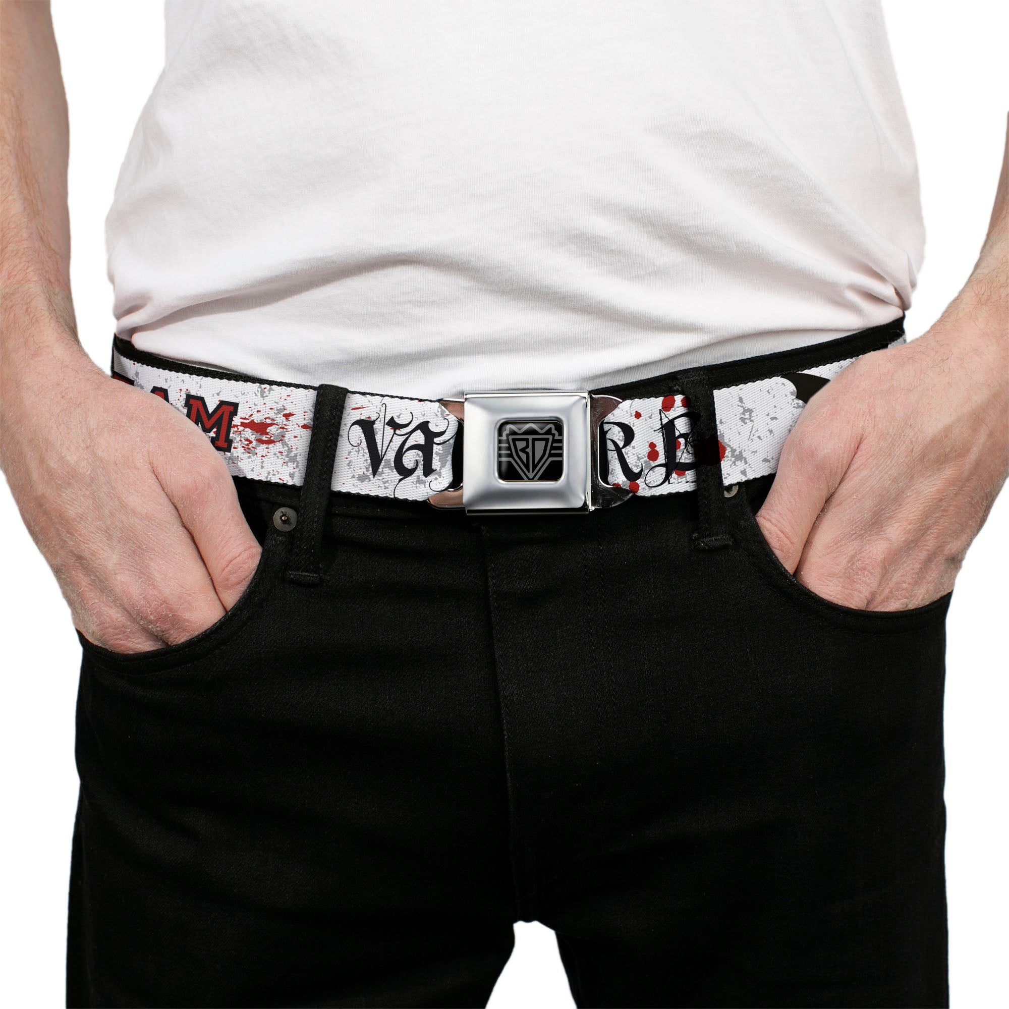BD Wings Logo CLOSE-UP Full Color Black Silver Seatbelt Belt - Team Vampire Webbing Seatbelt Belts Buckle-Down
