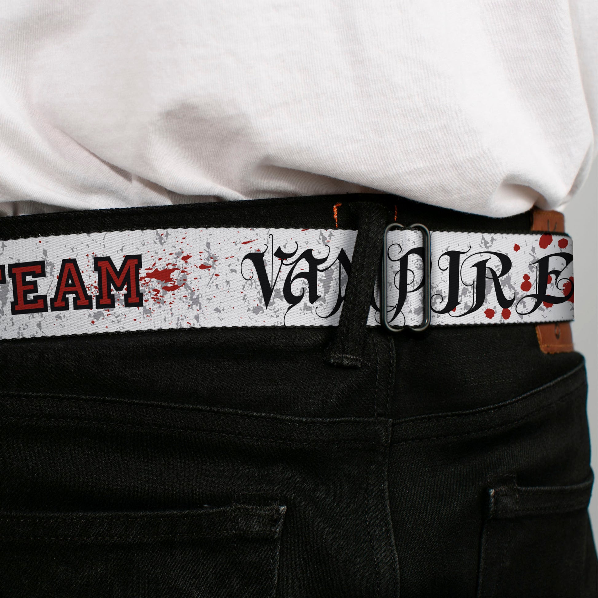 BD Wings Logo CLOSE-UP Full Color Black Silver Seatbelt Belt - Team Vampire Webbing Seatbelt Belts Buckle-Down