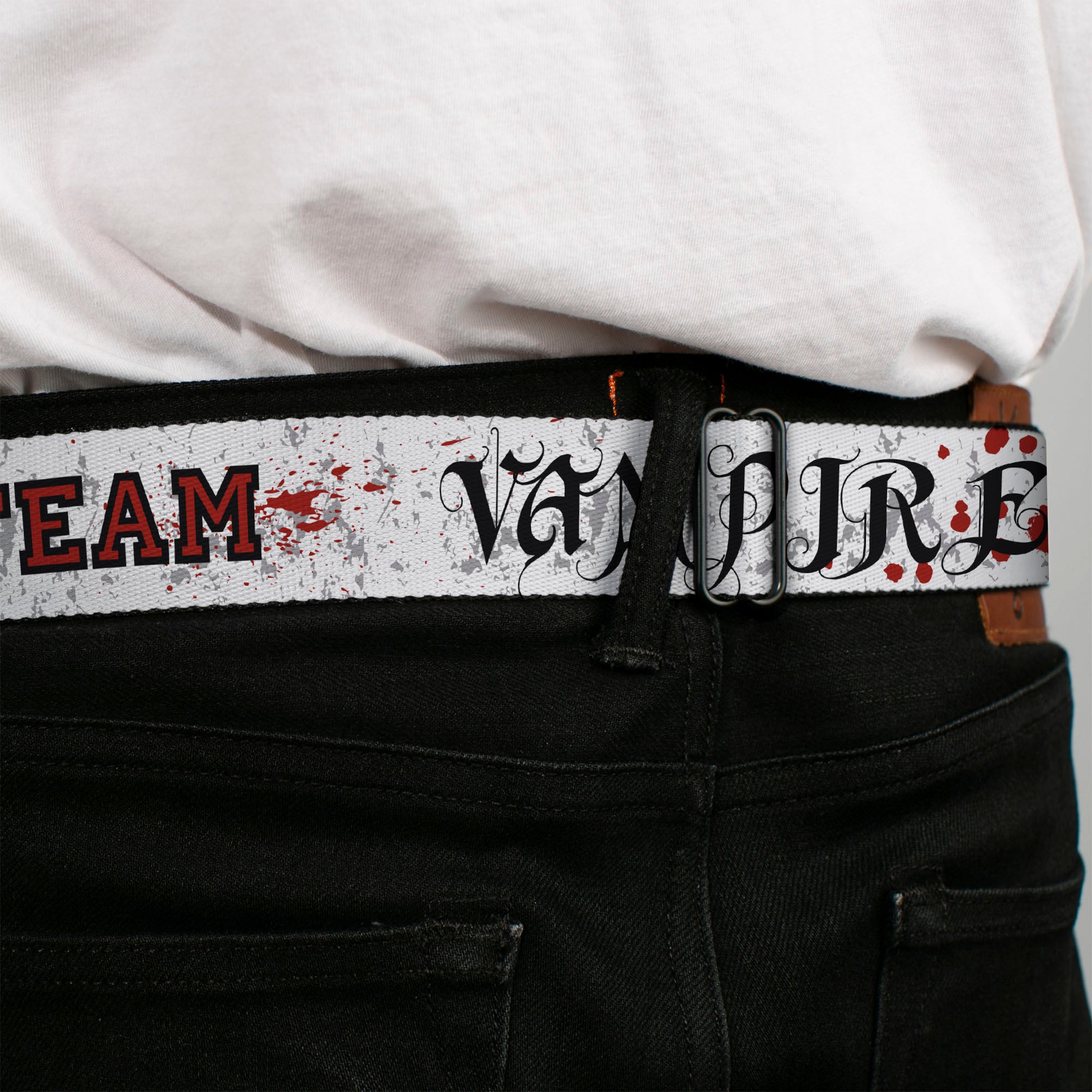 BD Wings Logo CLOSE-UP Full Color Black Silver Seatbelt Belt - Team Vampire Webbing Seatbelt Belts Buckle-Down