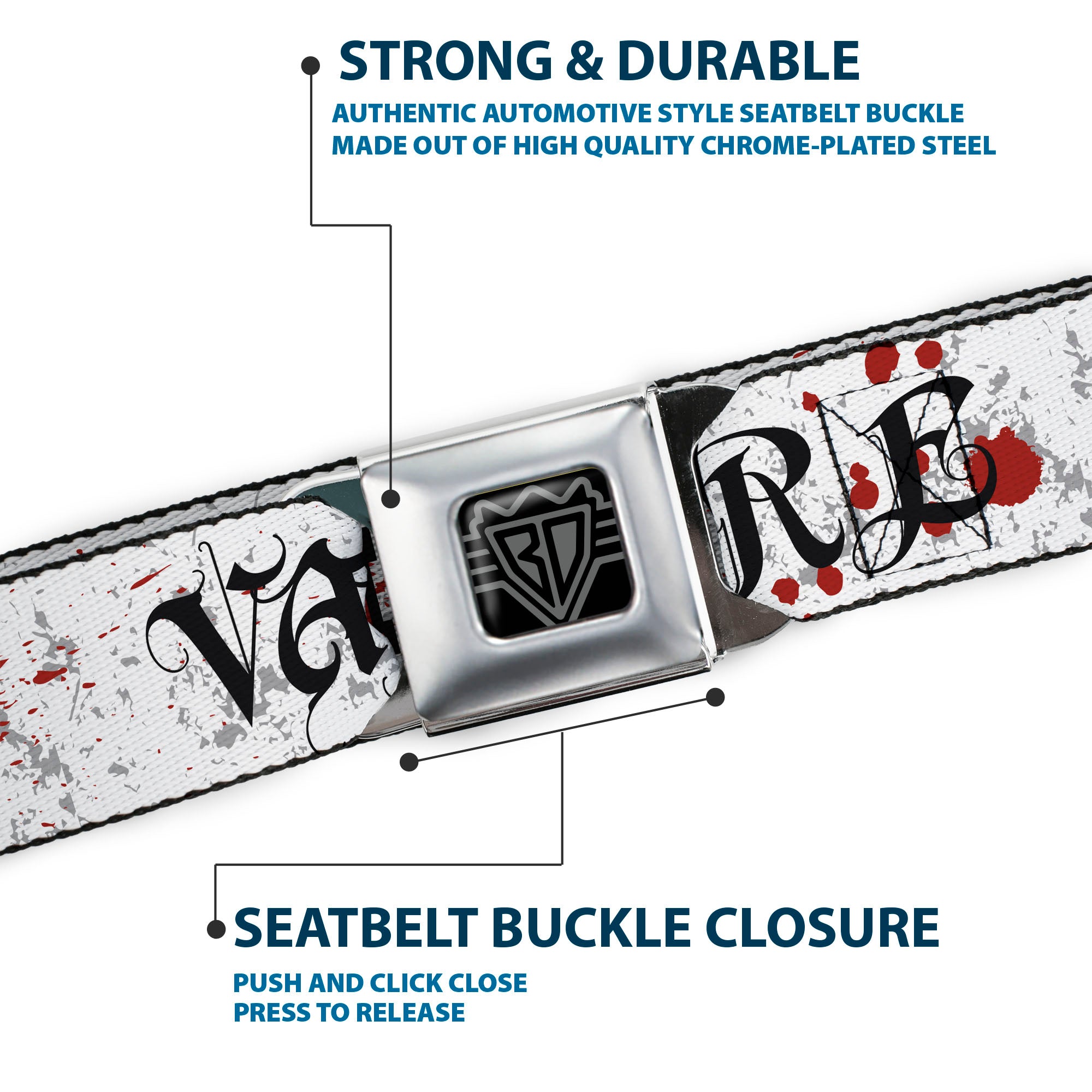 BD Wings Logo CLOSE-UP Full Color Black Silver Seatbelt Belt - Team Vampire Webbing Seatbelt Belts Buckle-Down