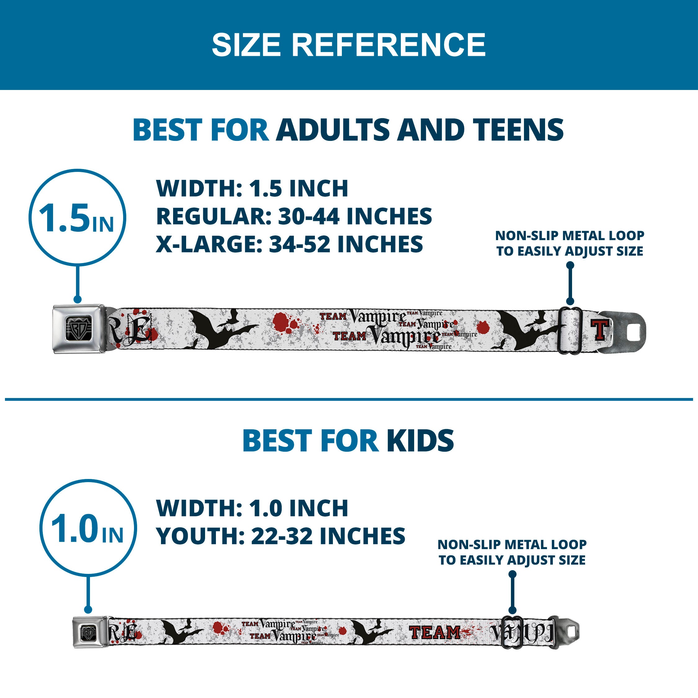 BD Wings Logo CLOSE-UP Full Color Black Silver Seatbelt Belt - Team Vampire Webbing Seatbelt Belts Buckle-Down