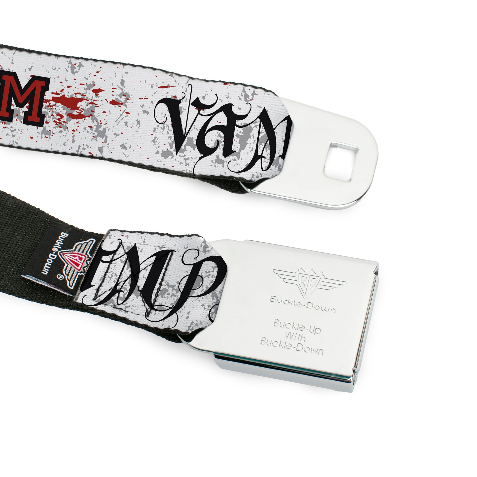 BD Wings Logo CLOSE-UP Full Color Black Silver Seatbelt Belt - Team Vampire Webbing Seatbelt Belts Buckle-Down