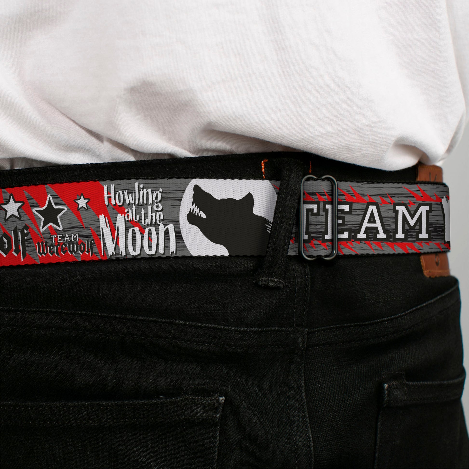 BD Wings Logo CLOSE-UP Full Color Black Silver Seatbelt Belt - Team Werewolf Webbing Seatbelt Belts Buckle-Down