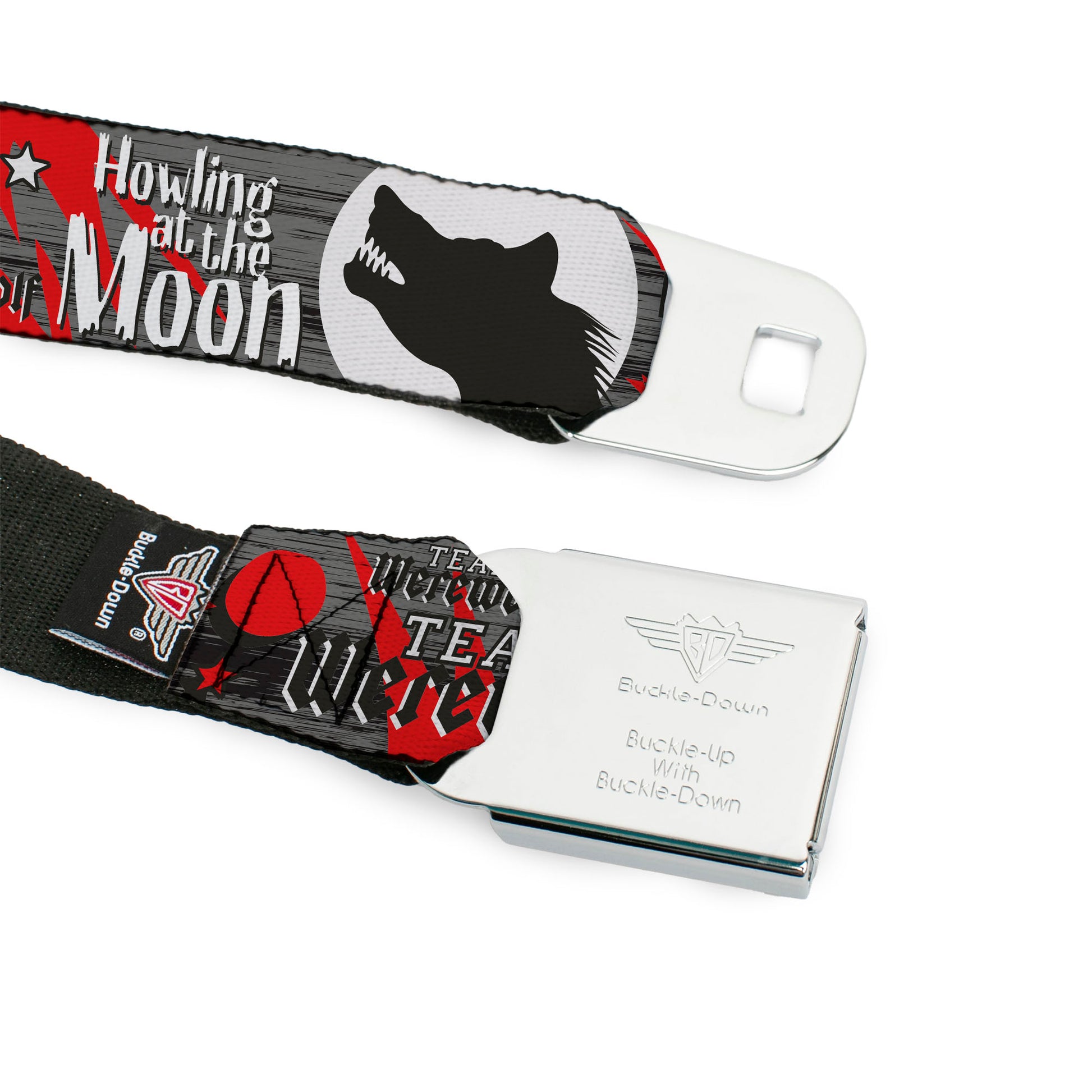 BD Wings Logo CLOSE-UP Full Color Black Silver Seatbelt Belt - Team Werewolf Webbing Seatbelt Belts Buckle-Down