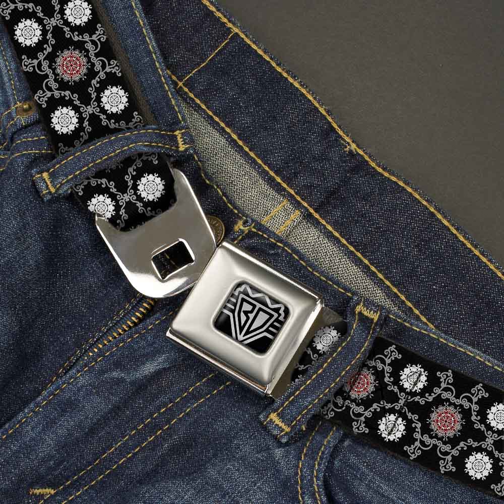 BD Wings Logo CLOSE-UP Full Color Black Silver Seatbelt Belt - Tapestry 1 Black Webbing Seatbelt Belts Buckle-Down