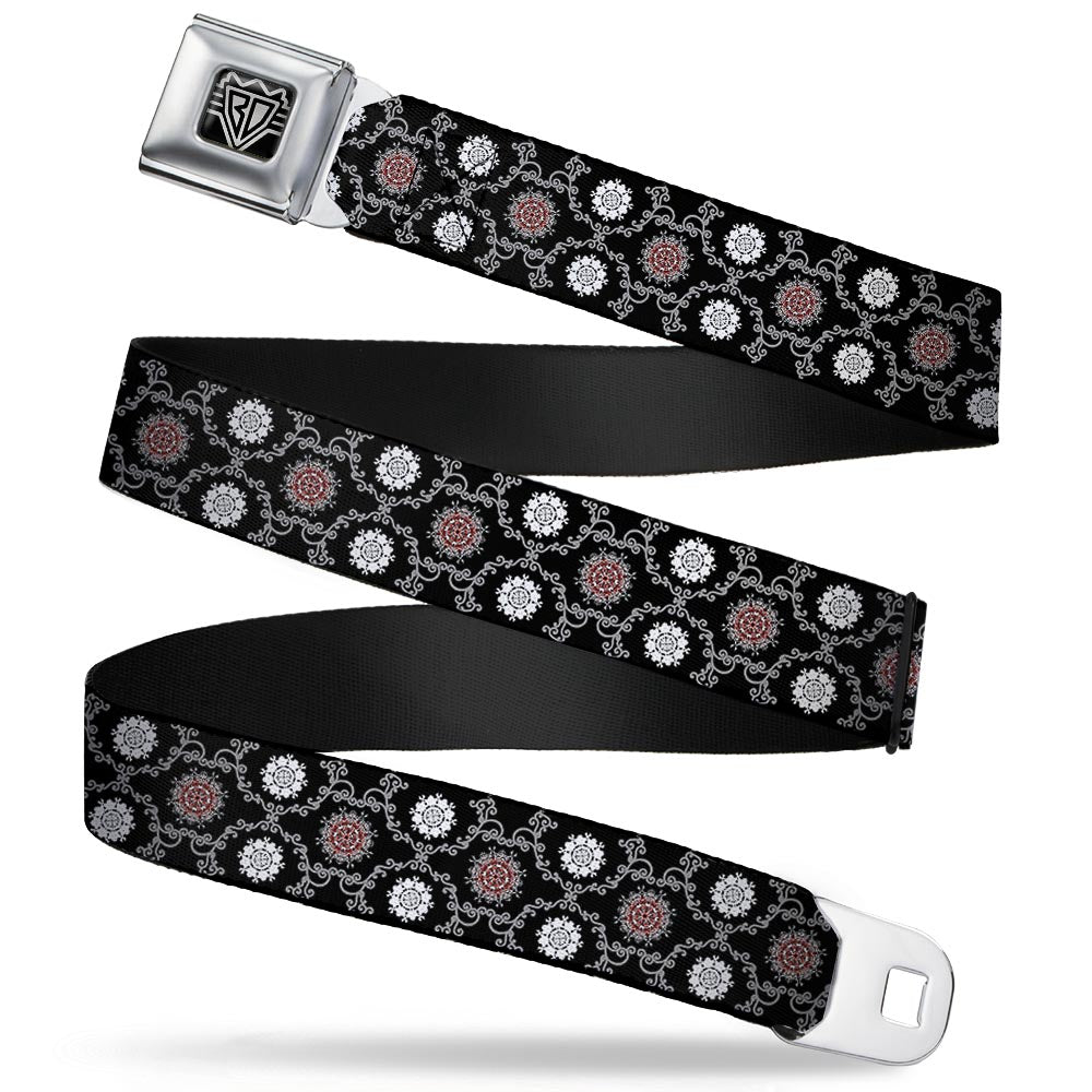 BD Wings Logo CLOSE-UP Full Color Black Silver Seatbelt Belt - Tapestry 1 Black Webbing Seatbelt Belts Buckle-Down