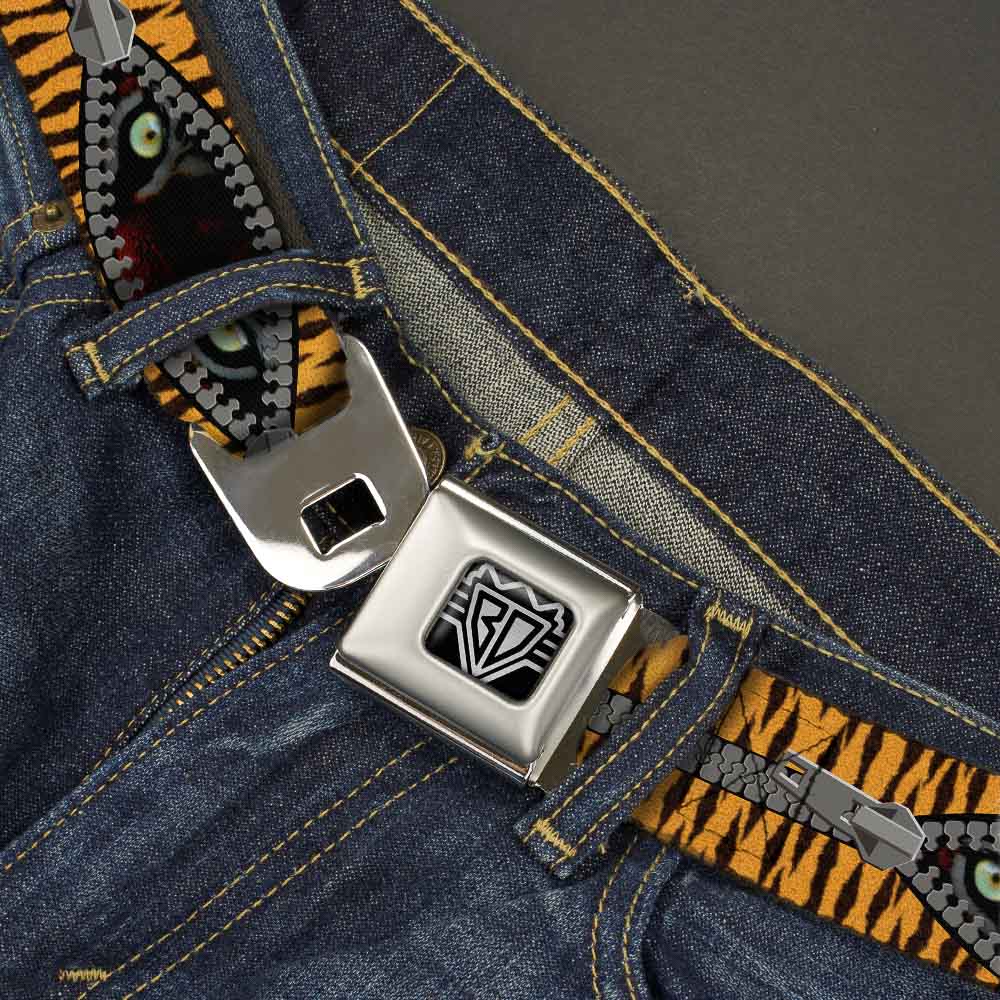 BD Wings Logo CLOSE-UP Full Color Black Silver Seatbelt Belt - Tiger Eyes Webbing Seatbelt Belts Buckle-Down