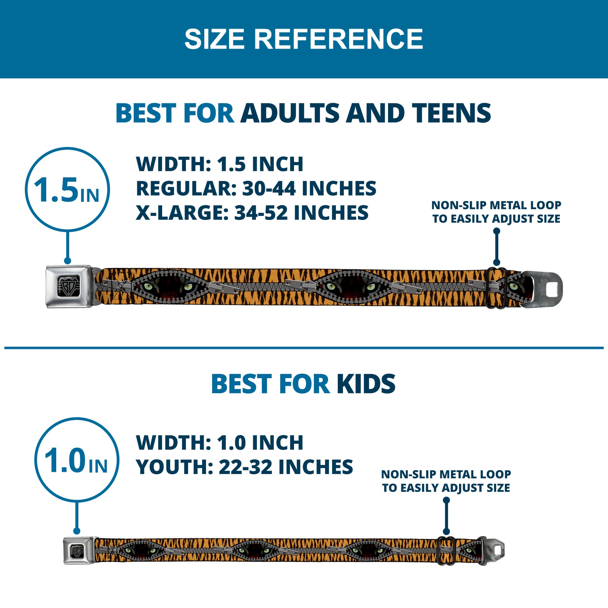 BD Wings Logo CLOSE-UP Full Color Black Silver Seatbelt Belt - Tiger Eyes Webbing Seatbelt Belts Buckle-Down