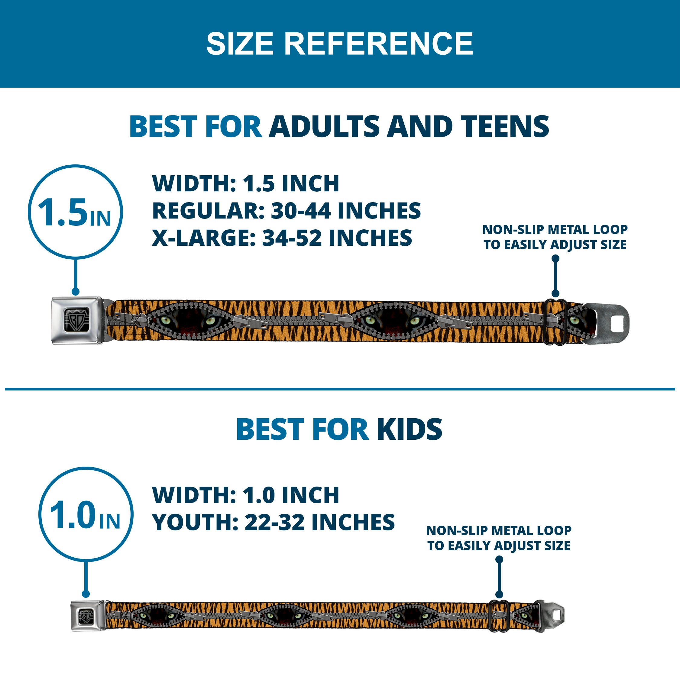 BD Wings Logo CLOSE-UP Full Color Black Silver Seatbelt Belt - Tiger Eyes Webbing Seatbelt Belts Buckle-Down