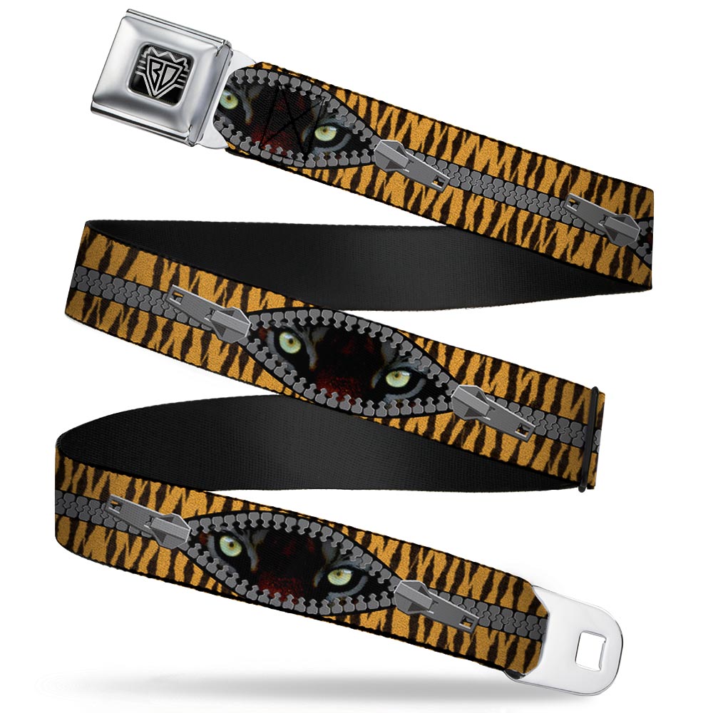 BD Wings Logo CLOSE-UP Full Color Black Silver Seatbelt Belt - Tiger Eyes Webbing Seatbelt Belts Buckle-Down