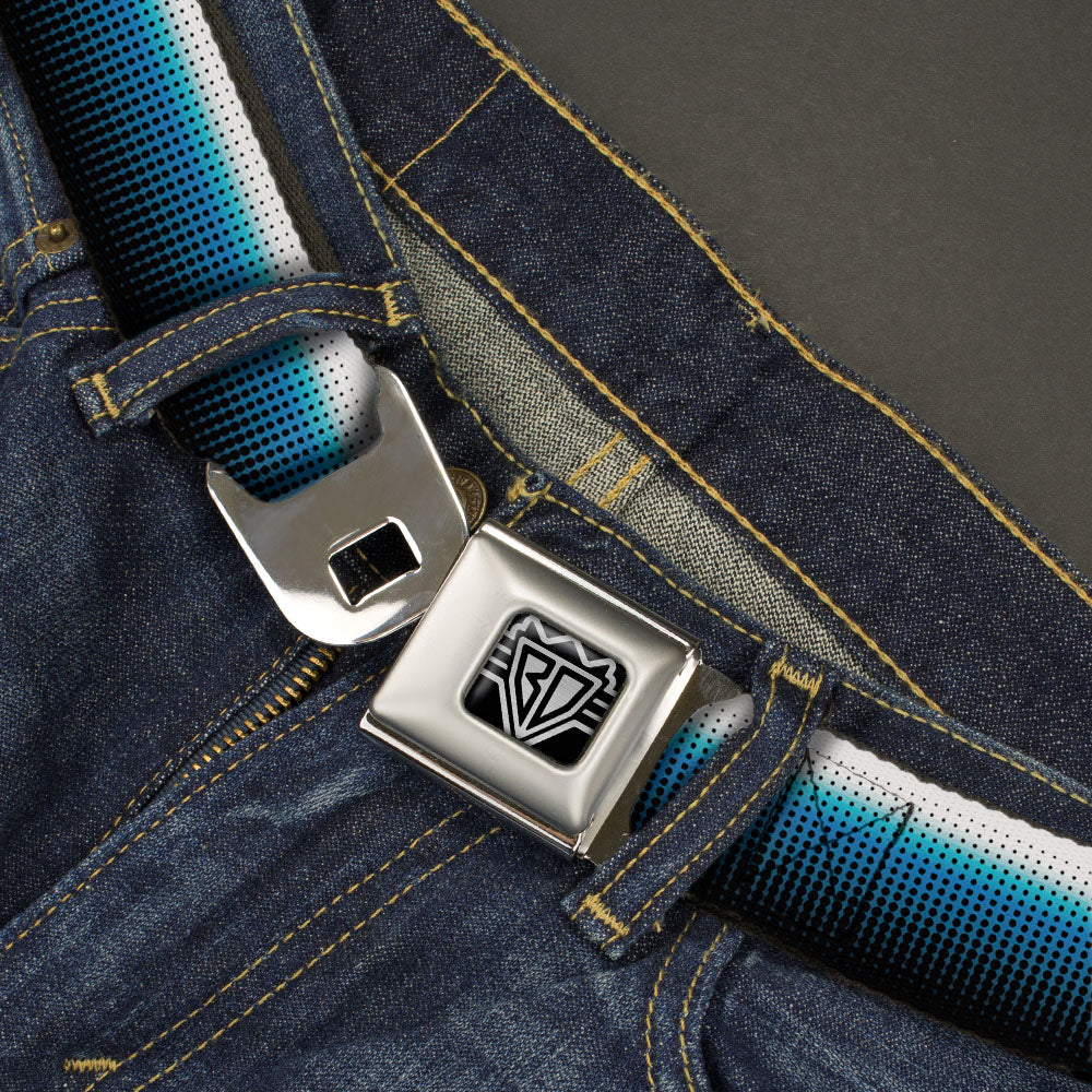 BD Wings Logo CLOSE-UP Full Color Black Silver Seatbelt Belt - Transitioning Dots White/Blue/Black Webbing Seatbelt Belts Buckle-Down