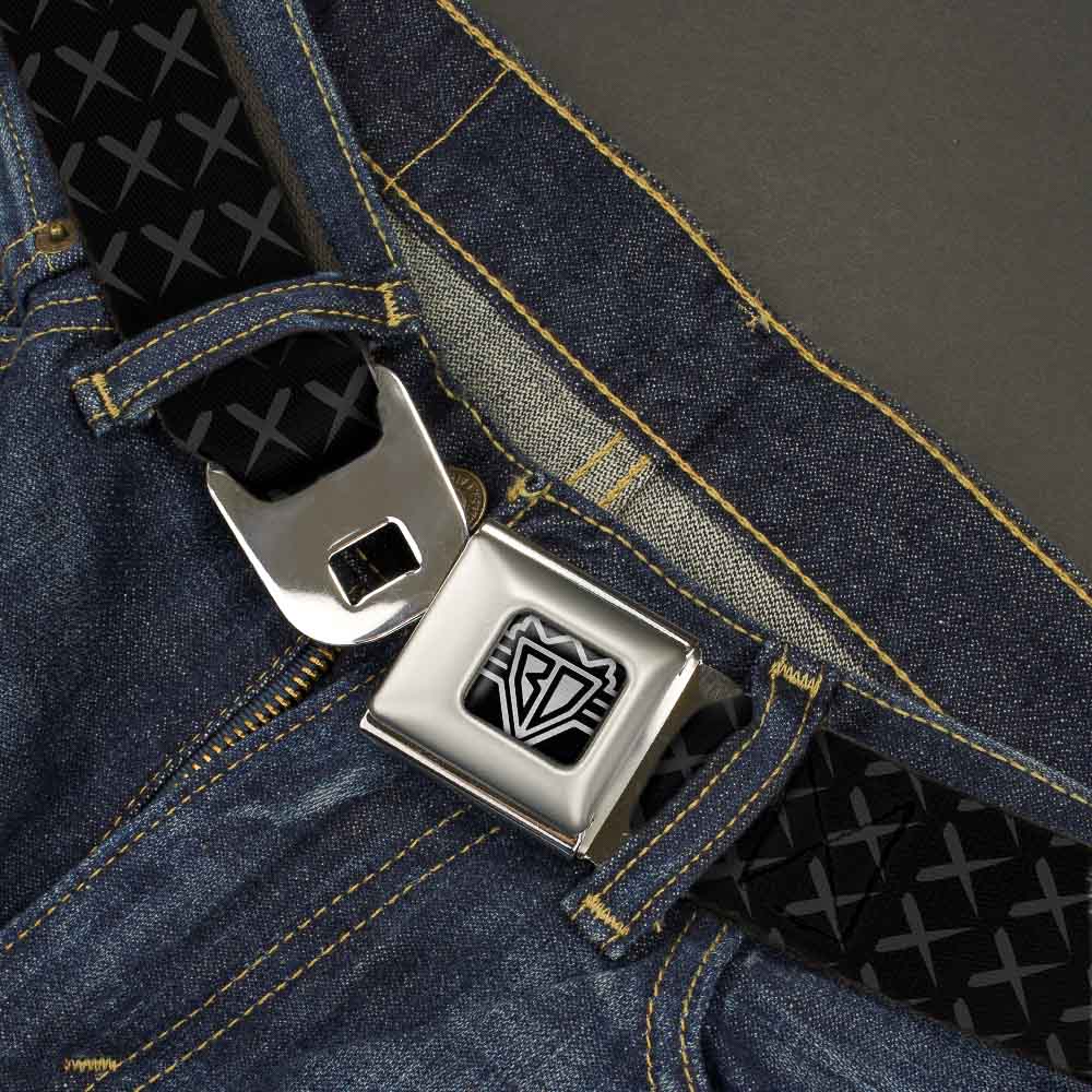 BD Wings Logo CLOSE-UP Full Color Black Silver Seatbelt Belt - Tread Plate Black/Gray Webbing Seatbelt Belts Buckle-Down