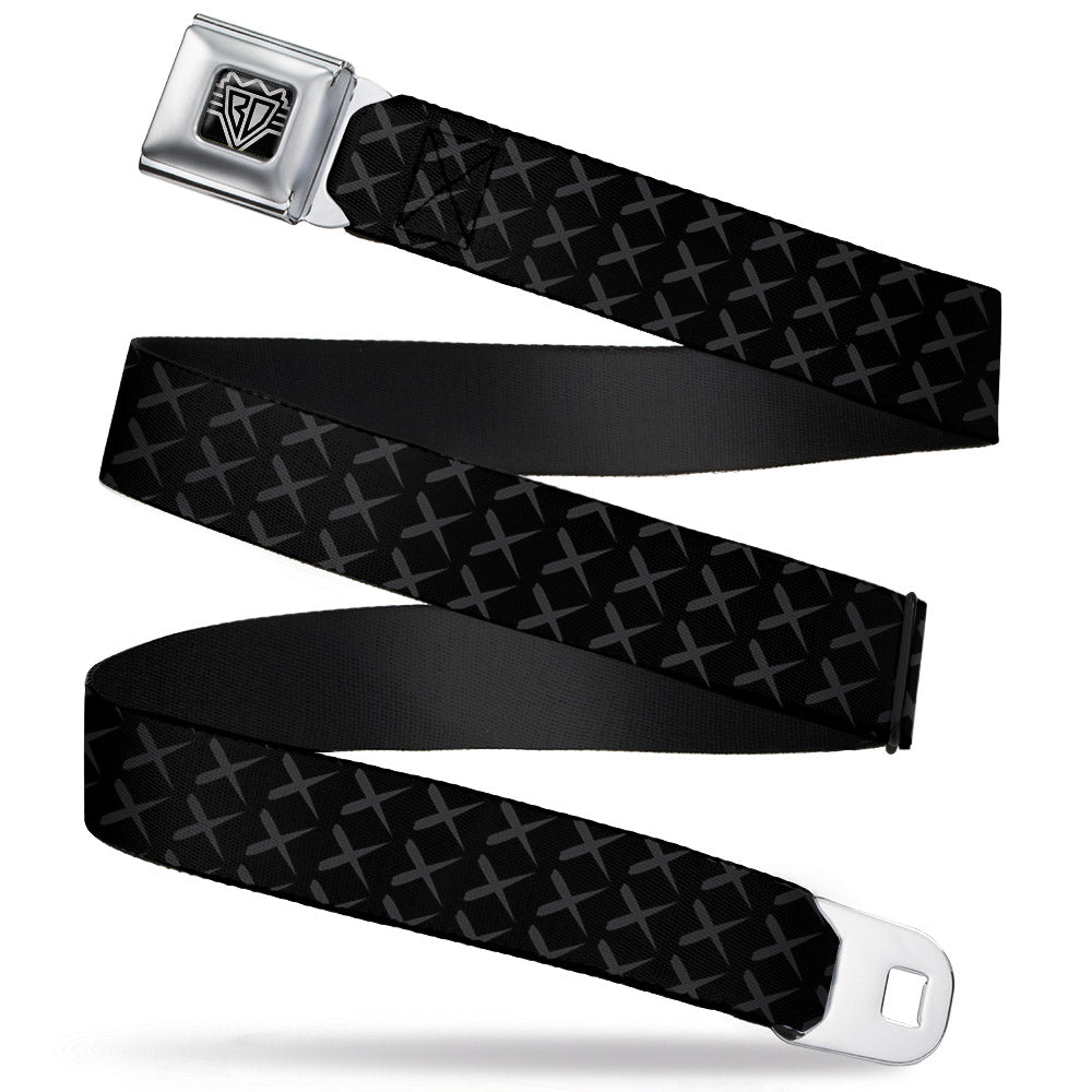 BD Wings Logo CLOSE-UP Full Color Black Silver Seatbelt Belt - Tread Plate Black/Gray Webbing Seatbelt Belts Buckle-Down