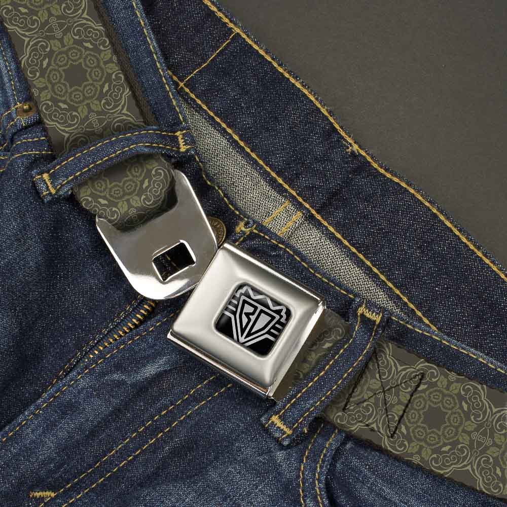 BD Wings Logo CLOSE-UP Full Color Black Silver Seatbelt Belt - Tapestry Charcoal/Olive Webbing Seatbelt Belts Buckle-Down