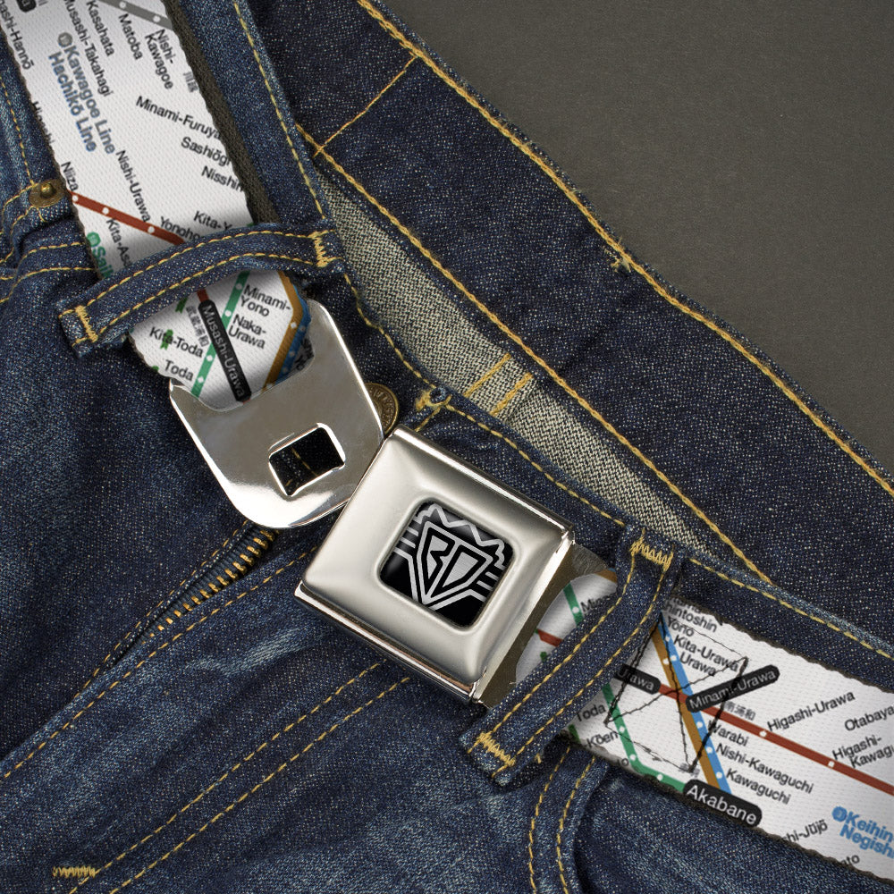 BD Wings Logo CLOSE-UP Full Color Black Silver Seatbelt Belt - Tokyo Subway Webbing Seatbelt Belts Buckle-Down