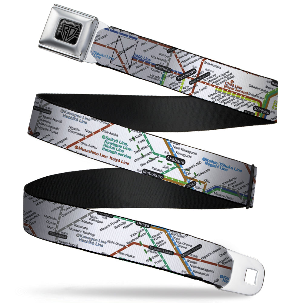 BD Wings Logo CLOSE-UP Full Color Black Silver Seatbelt Belt - Tokyo Subway Webbing Seatbelt Belts Buckle-Down