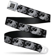 BD Wings Logo CLOSE-UP Full Color Black Silver Seatbelt Belt - Tattoo Skull Floral Black/White Webbing Seatbelt Belts Buckle-Down