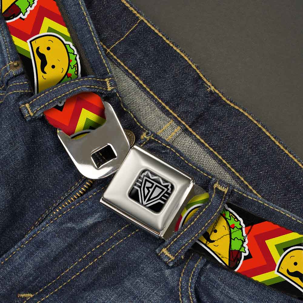 BD Wings Logo CLOSE-UP Full Color Black Silver Seatbelt Belt - Taco Man Webbing Seatbelt Belts Buckle-Down