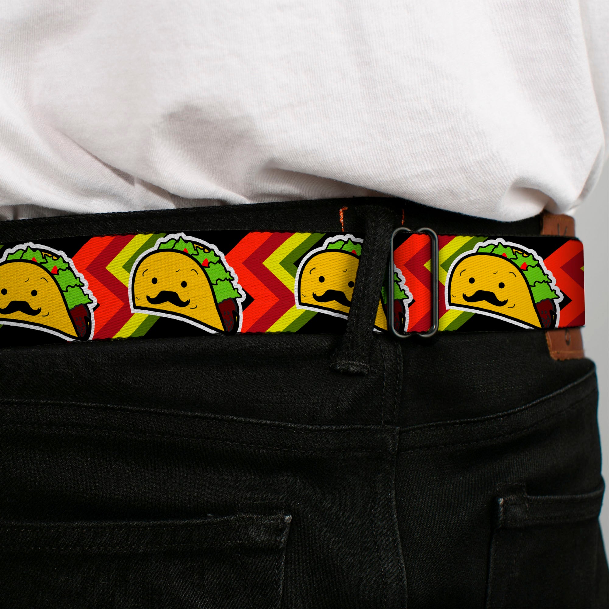 BD Wings Logo CLOSE-UP Full Color Black Silver Seatbelt Belt - Taco Man Webbing Seatbelt Belts Buckle-Down