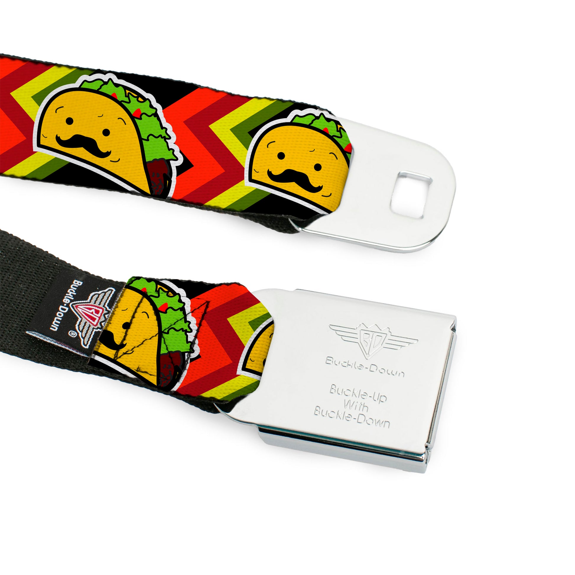 BD Wings Logo CLOSE-UP Full Color Black Silver Seatbelt Belt - Taco Man Webbing Seatbelt Belts Buckle-Down