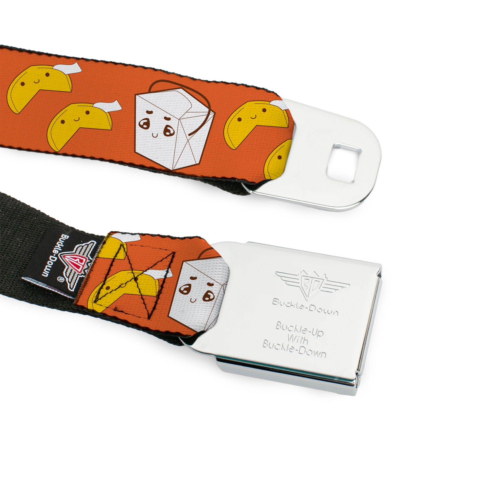 BD Wings Logo CLOSE-UP Full Color Black Silver Seatbelt Belt - Take Out/Fortune Cookies Orange Webbing Seatbelt Belts Buckle-Down