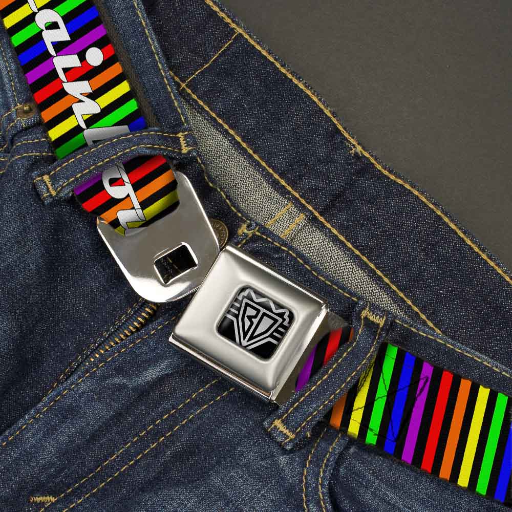 Seatbelt Belt - TASTE MY RAINBOW Black/Multi Color Seatbelt Belts Buckle-Down