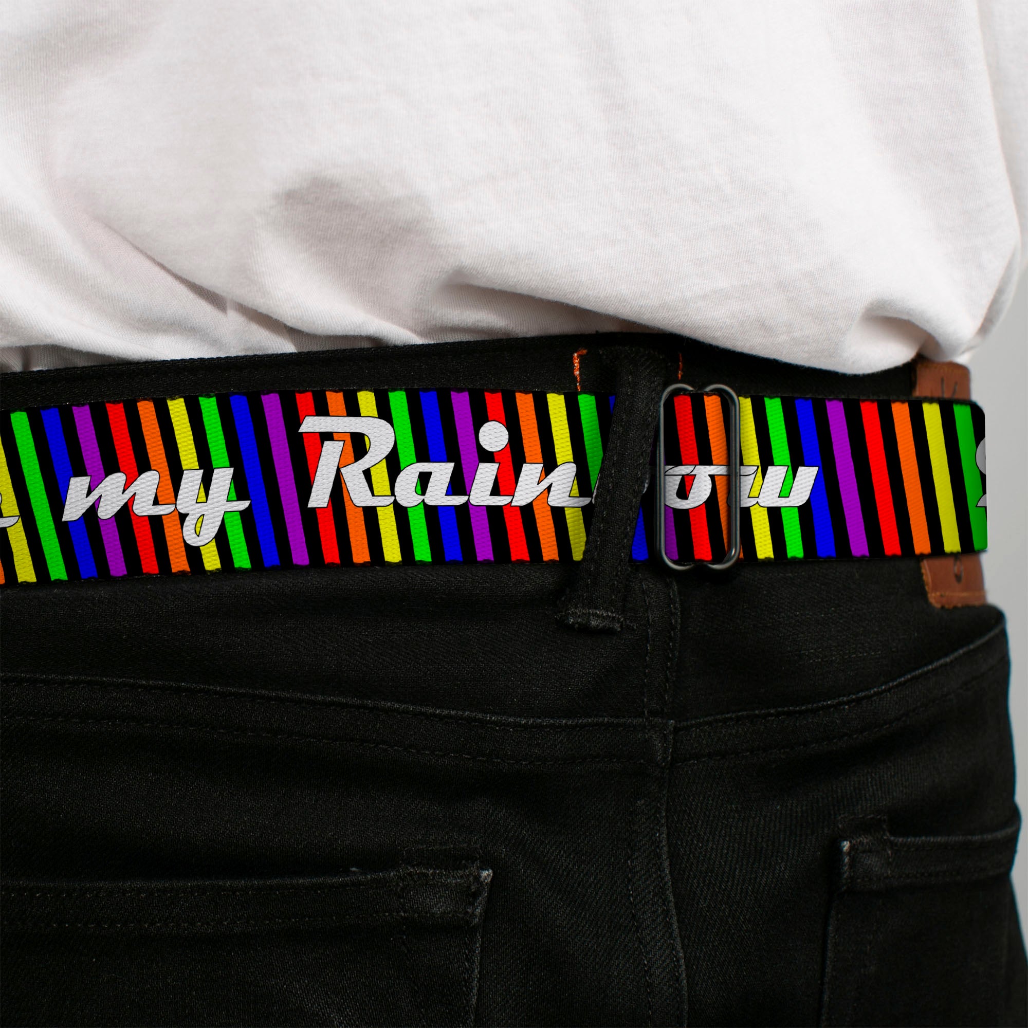 Seatbelt Belt - TASTE MY RAINBOW Black/Multi Color Seatbelt Belts Buckle-Down