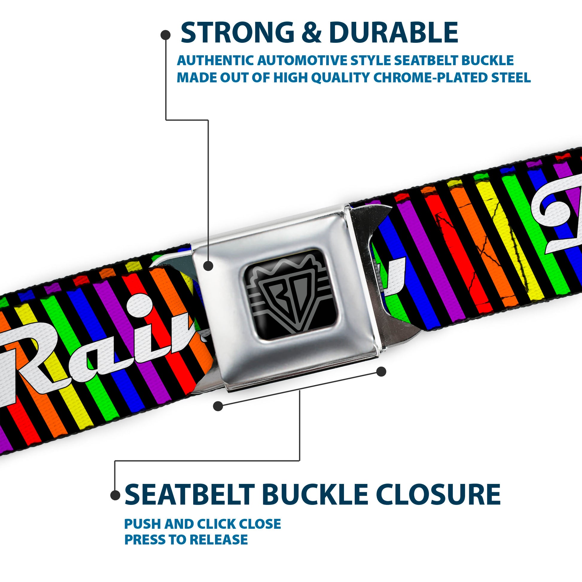 Seatbelt Belt - TASTE MY RAINBOW Black/Multi Color Seatbelt Belts Buckle-Down