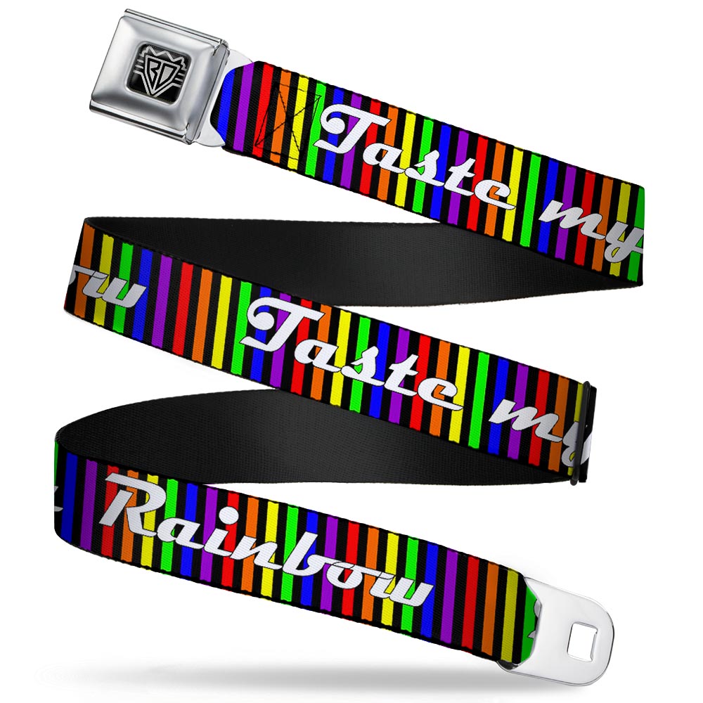 Seatbelt Belt - TASTE MY RAINBOW Black/Multi Color Seatbelt Belts Buckle-Down