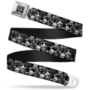 BD Wings Logo CLOSE-UP Full Color Black Silver Seatbelt Belt - Top Skulls Stacked Black/Gray/White Webbing Seatbelt Belts Buckle-Down