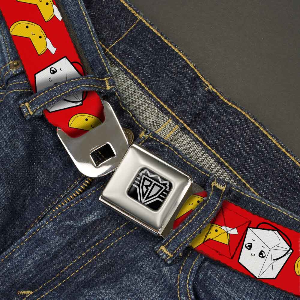 BD Wings Logo CLOSE-UP Full Color Black Silver Seatbelt Belt - Take Out/Fortune Cookies Red Webbing Seatbelt Belts Buckle-Down