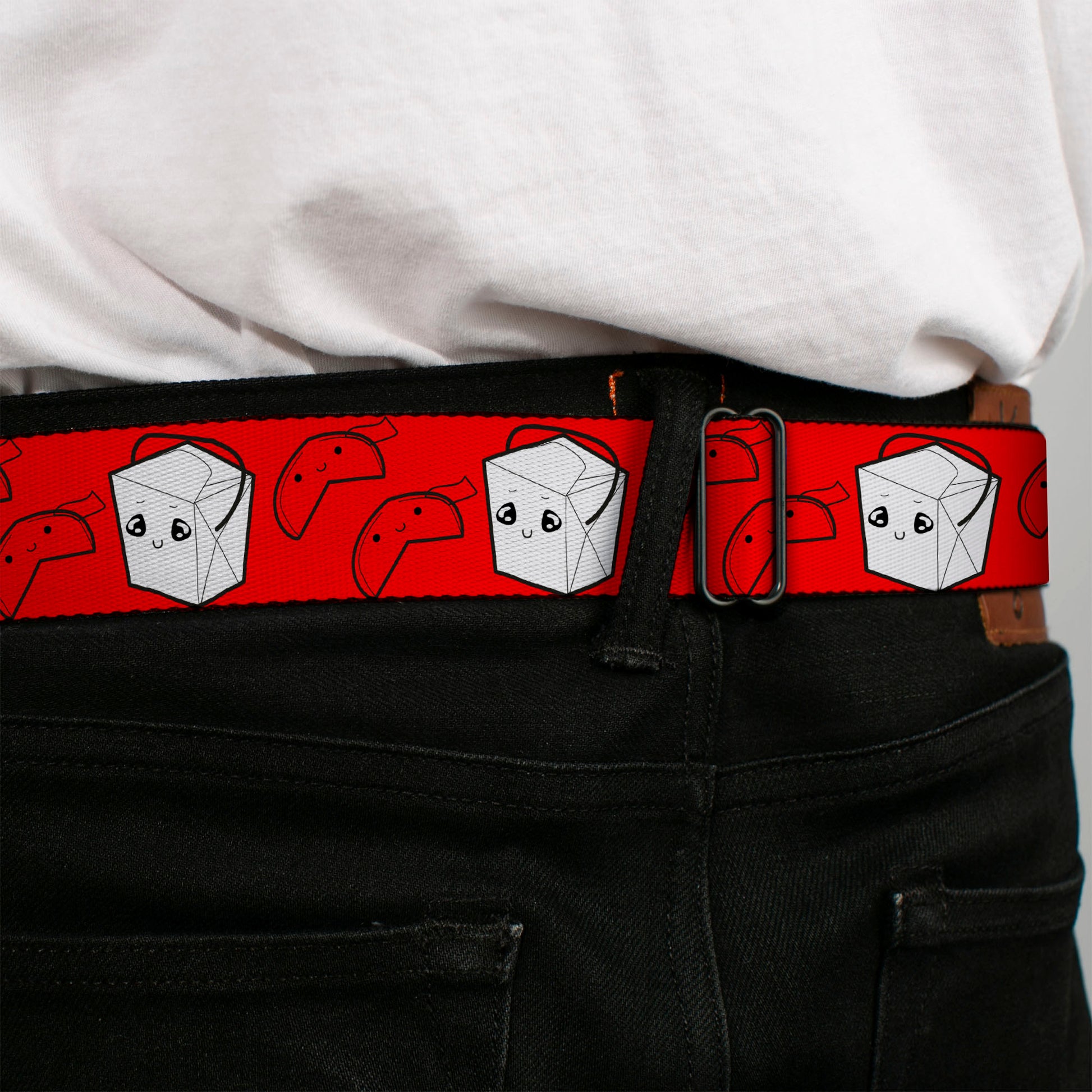 BD Wings Logo CLOSE-UP Full Color Black Silver Seatbelt Belt - Take Out/Fortune Cookies Red Webbing Seatbelt Belts Buckle-Down