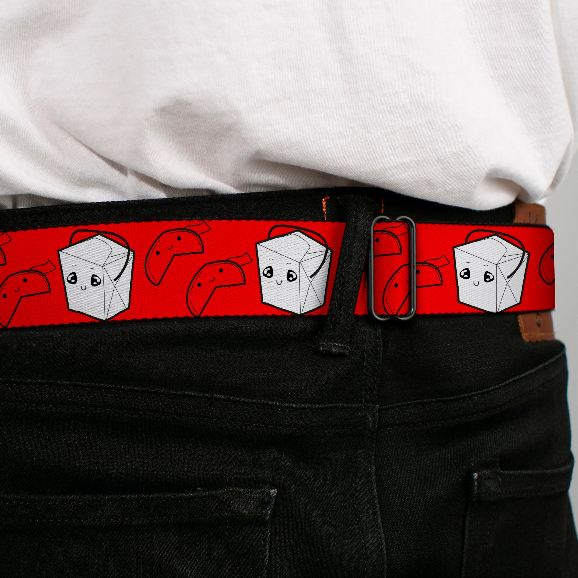 BD Wings Logo CLOSE-UP Full Color Black Silver Seatbelt Belt - Take Out/Fortune Cookies Red Webbing Seatbelt Belts Buckle-Down